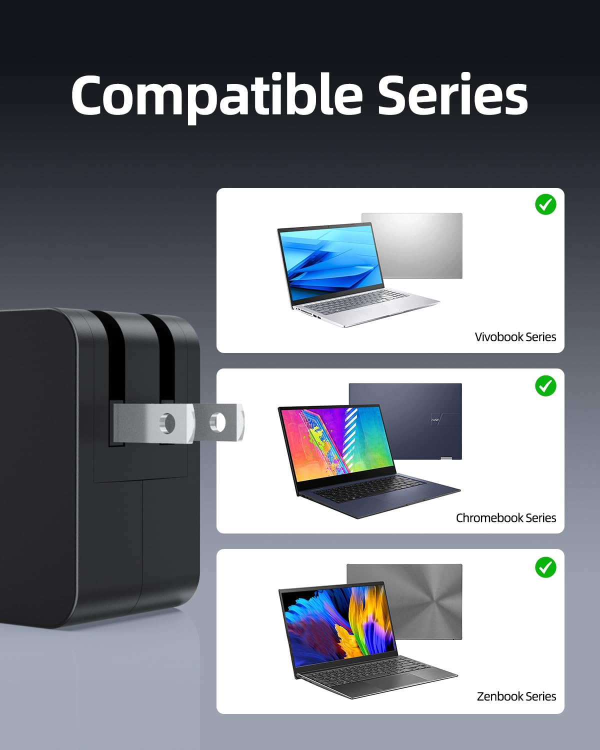 Charger For Asus Vivobook 15 17 14 16 S15 S14, Zenbook 14, Expertbook B5, Chromebook (Certified By Ul Safety) Flip Oled 65W 45W