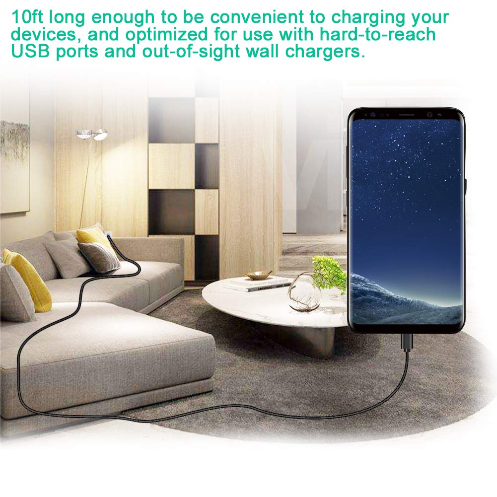 2 Pack 10Ft Micro Usb Power Cable For Amazon Fire Tv Stick,For Roku Streaming Stick,Express Plus,Premier Plus,Voice Remote Pro,Chromecast Charging Charger For Kindle Fire 10 Tablet Firestick Cord Long