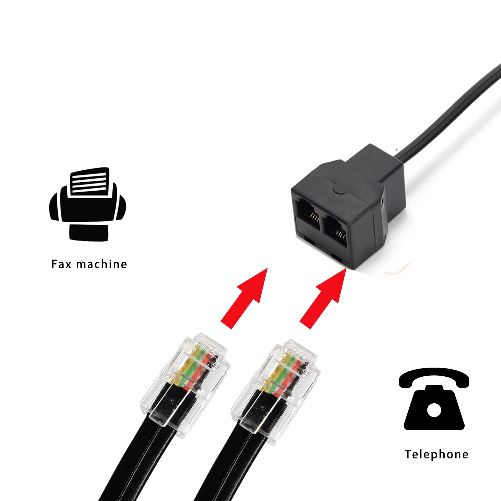 Vthahaby Phone Line Splitter,Telephone Splitter,With Rj11 6P4C Plugs,Suitable For Telephone,Fax Machine,Black (Black 3Pack)