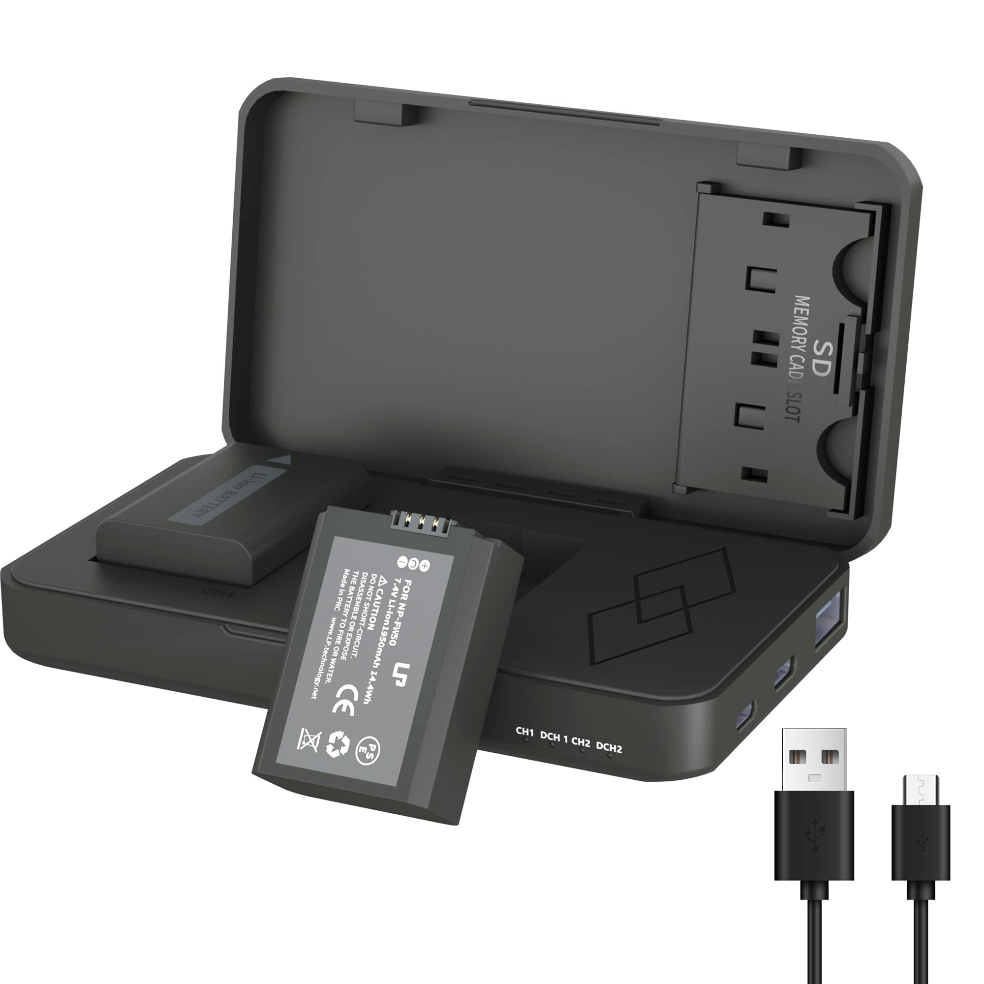 Lp Np Fw50 Battery Pack And Portable Charger,Lp 2 Pack Replacement Battery Compatible With Sony Alpha A6000, A6400, A6100, A6300