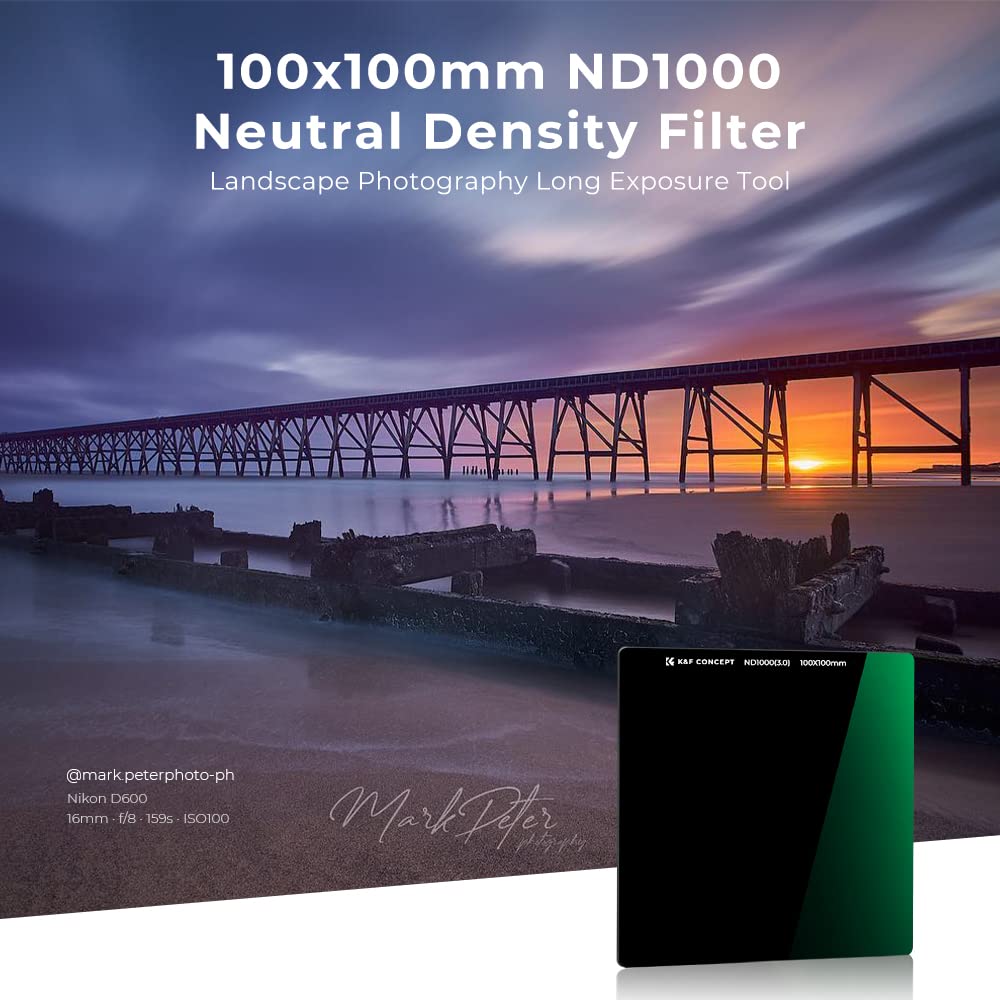 K&F Concept 100 X 100Mm Nd1000 (10 Stop) Square Filter Ultra Slim Hd 28 Multi Layer Coatings Neutral Density Import Agc Optical