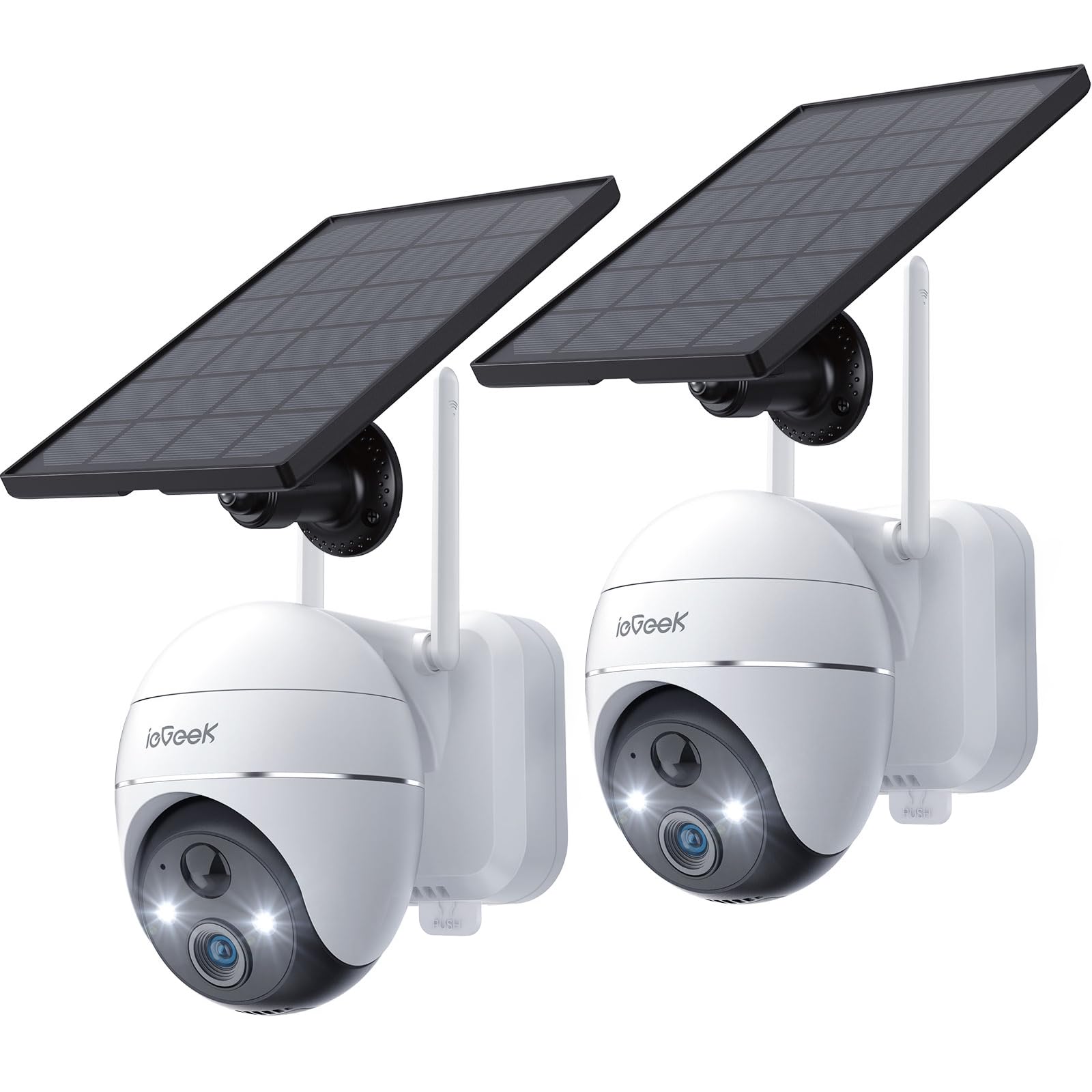 Iegeek Security Cameras Wireless Outdoor, 2K Wifi Home Security System 360� Ptz Camera 2 Pack, Solar/Battery Powered Cam With Spotlight/Siren/Ai/Motion Sensor/3Mp Color Night Vision, Works With Alexa