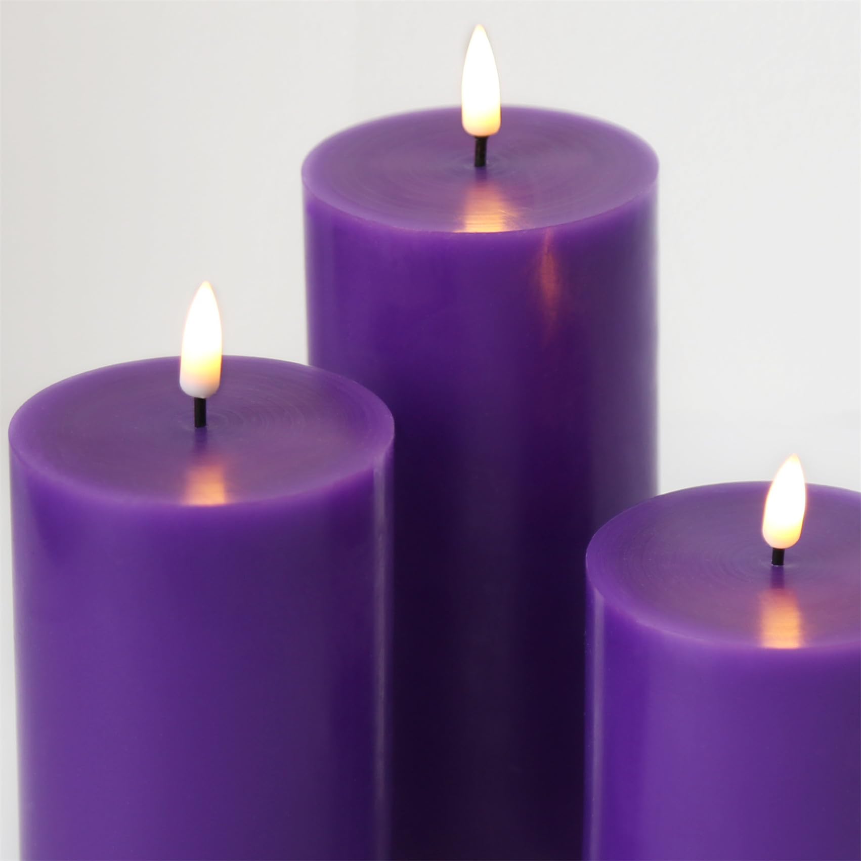 Girimax Purple Flameless Pillar Candles With Remote, Real Wax Flickering Battery Operated Led Candles F 3'' H 4'' 5'' 6''