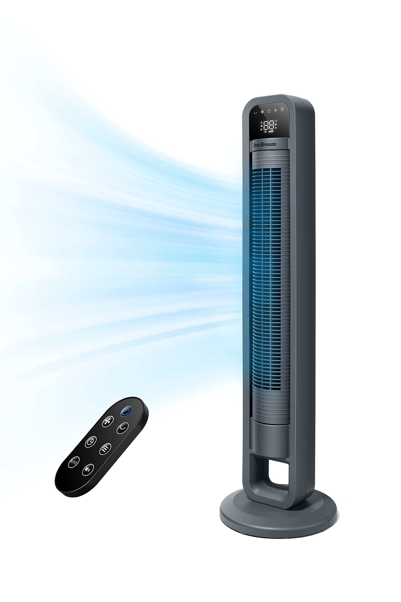 Omnibreeze Digital Electric Tower Fan, Inner Oscillation With Remote Control, Led Display, Standing Bladeless Floor Fans Cooling