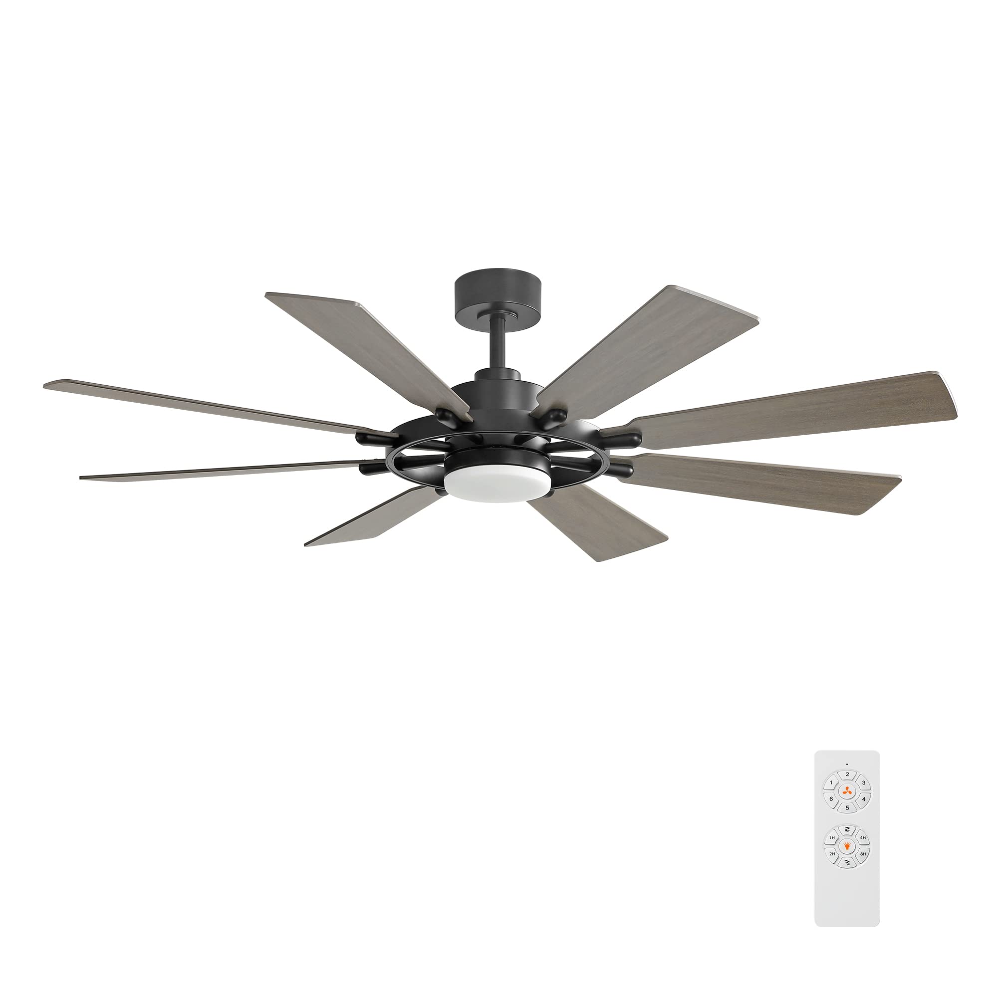 Elehinser 60 Inch Ceiling Fan With Lights And Remote Control, Wood 8 Blades 6 Speed Noiseless Reversible Dc Motor, Modern Farmho