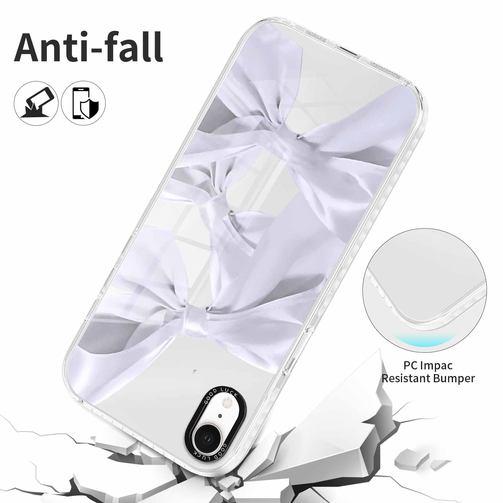 Rumdey 2 Pack Clear Bow Phone Case For Iphone Xr 6.1 Inch, Cute Aesthetic Pattern Design Protective Soft Slim Shockproof Tpu Bum