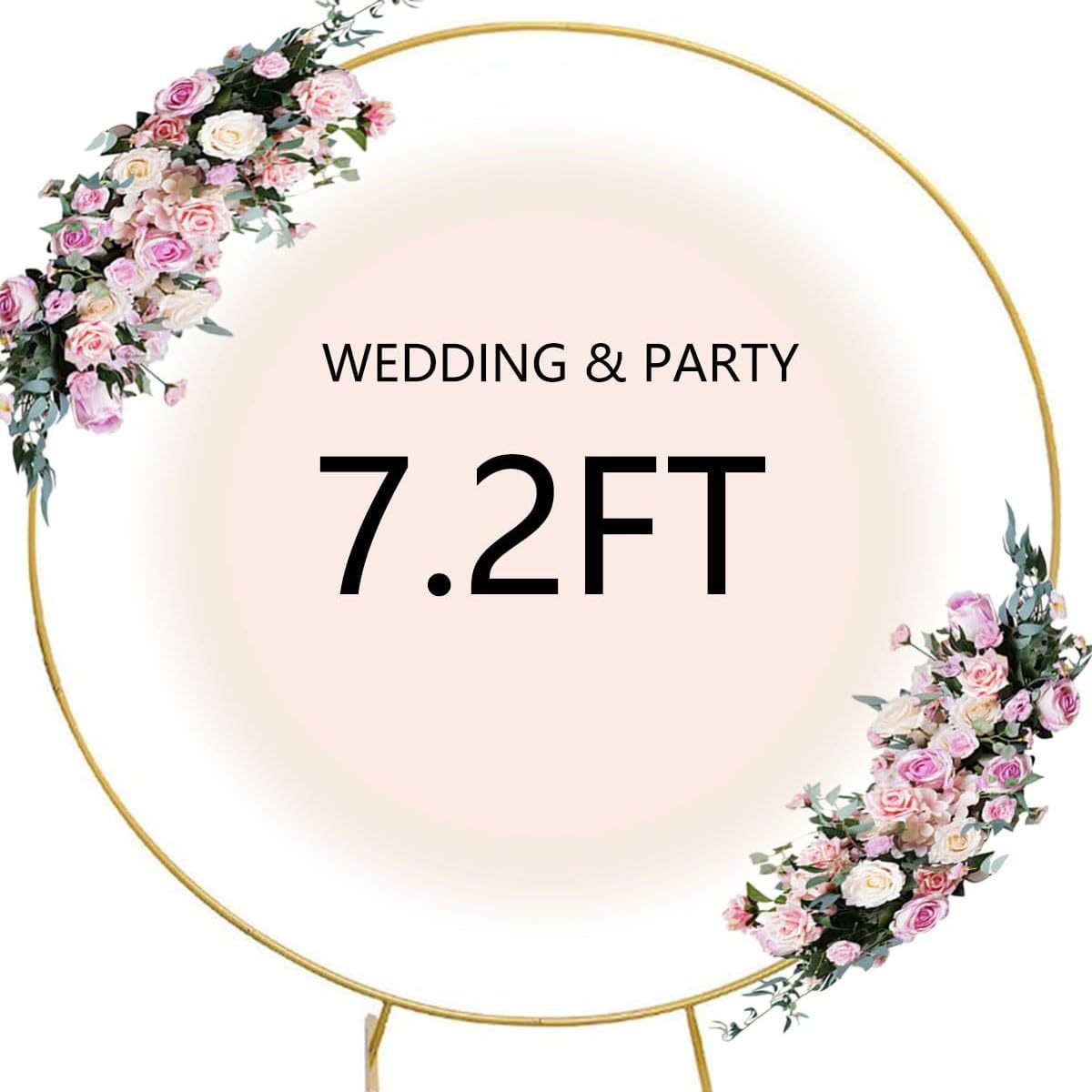 6.5FT Round Backdrop Stand Arch Balloon Golden Metal Circle Garland Frame Wedding Arch Frame Backdrop for Parties, Baby Shower, 