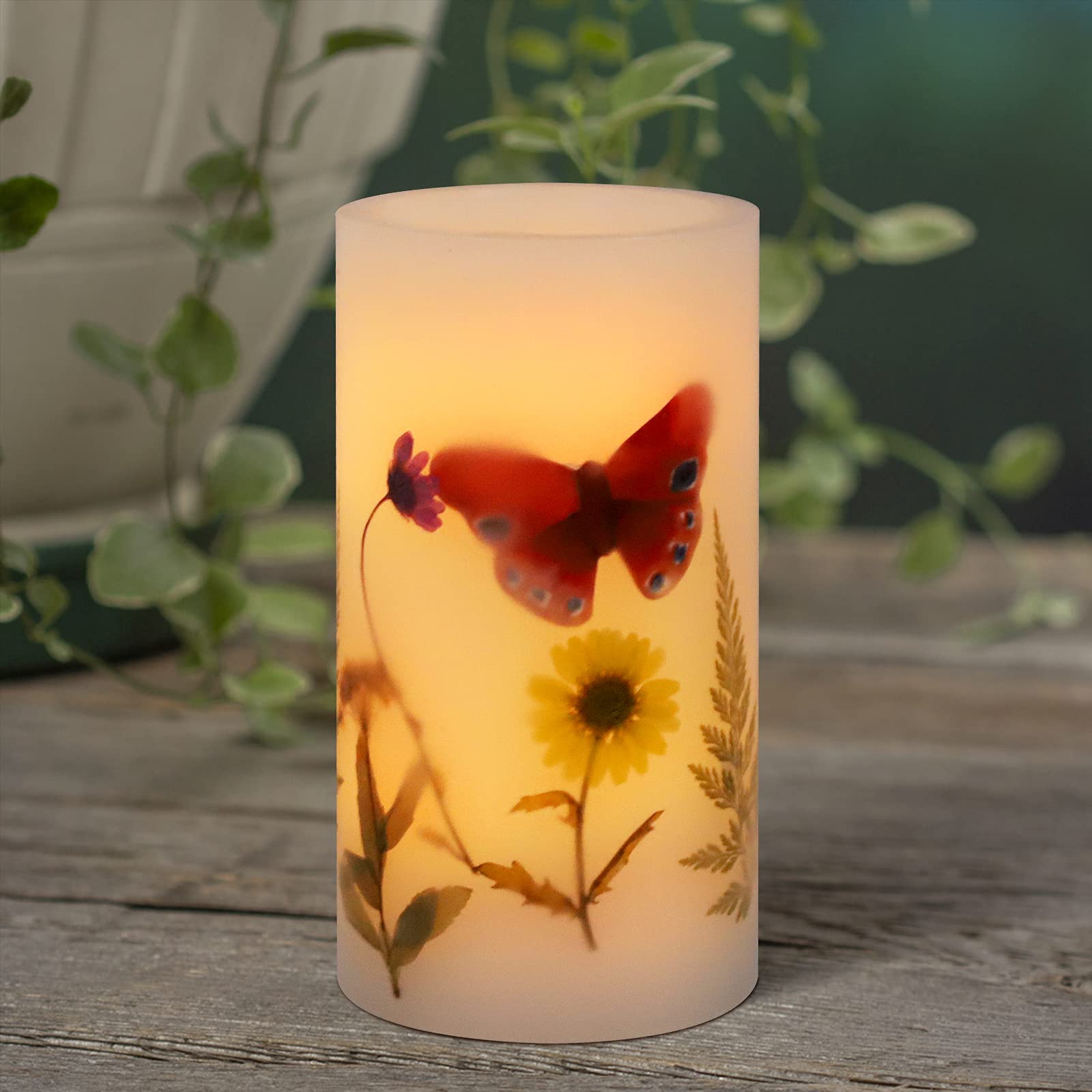 Holitown Flameless LED Candle D3.25 x H6, Butterfly Flickering Pillar Candle Real Wax Battery Operated with Timer Fuction for Ki