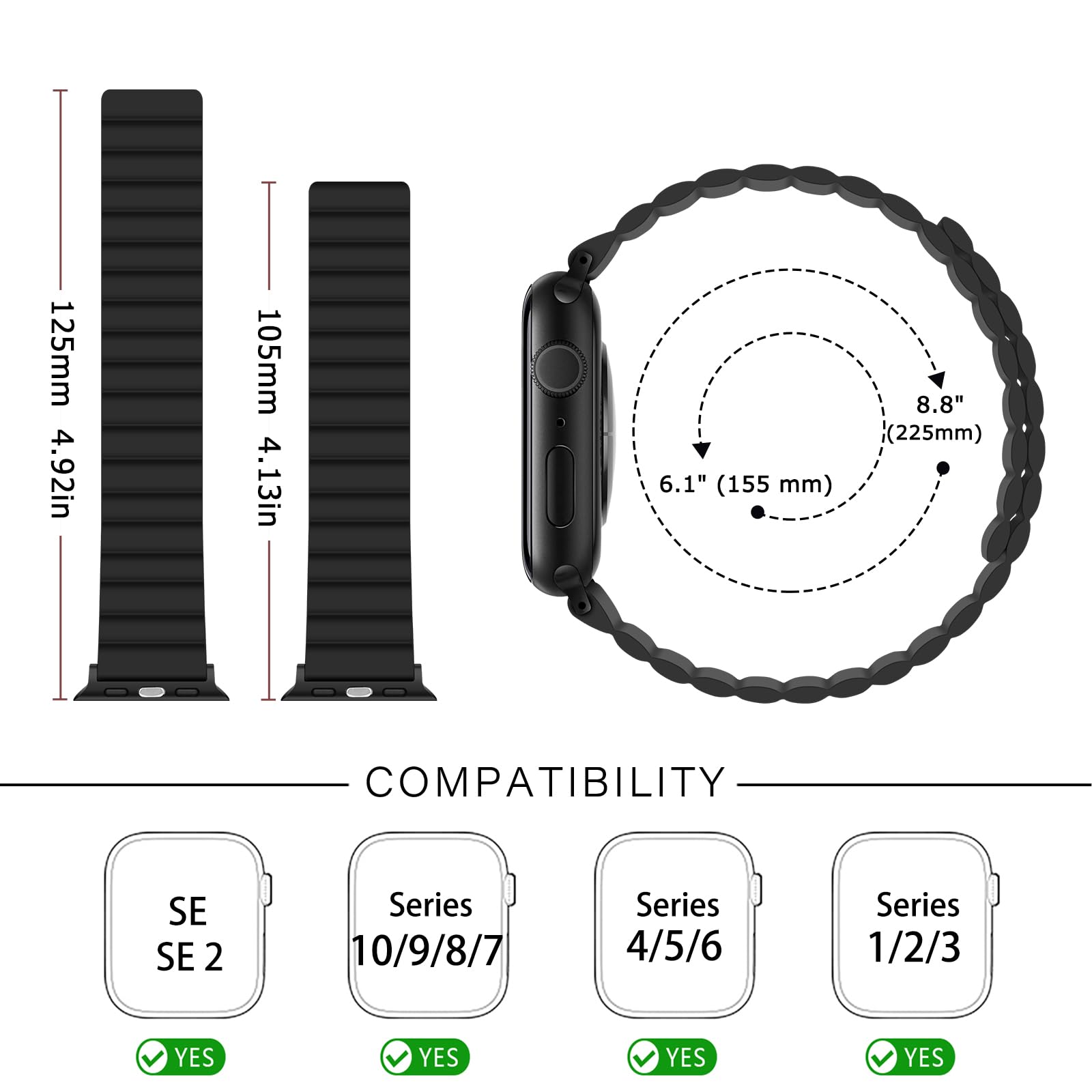 Tasikar Silicone Magnetic Bands Compatible With Apple Watch Band 42Mm(Series 10) 41Mm 40Mm 38Mm Adjustable Strap With Strong Mag