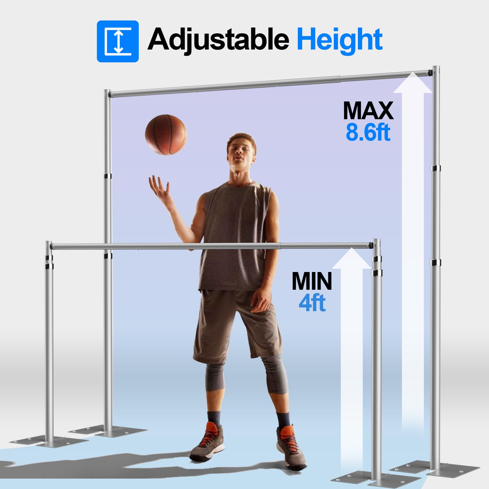 Gloshooting Pipe And Drape Backdrop Stand Kit, Heavy Duty Backdrop Stand 8.6Ftx10Ft, Adjustable Background Stand For Photography