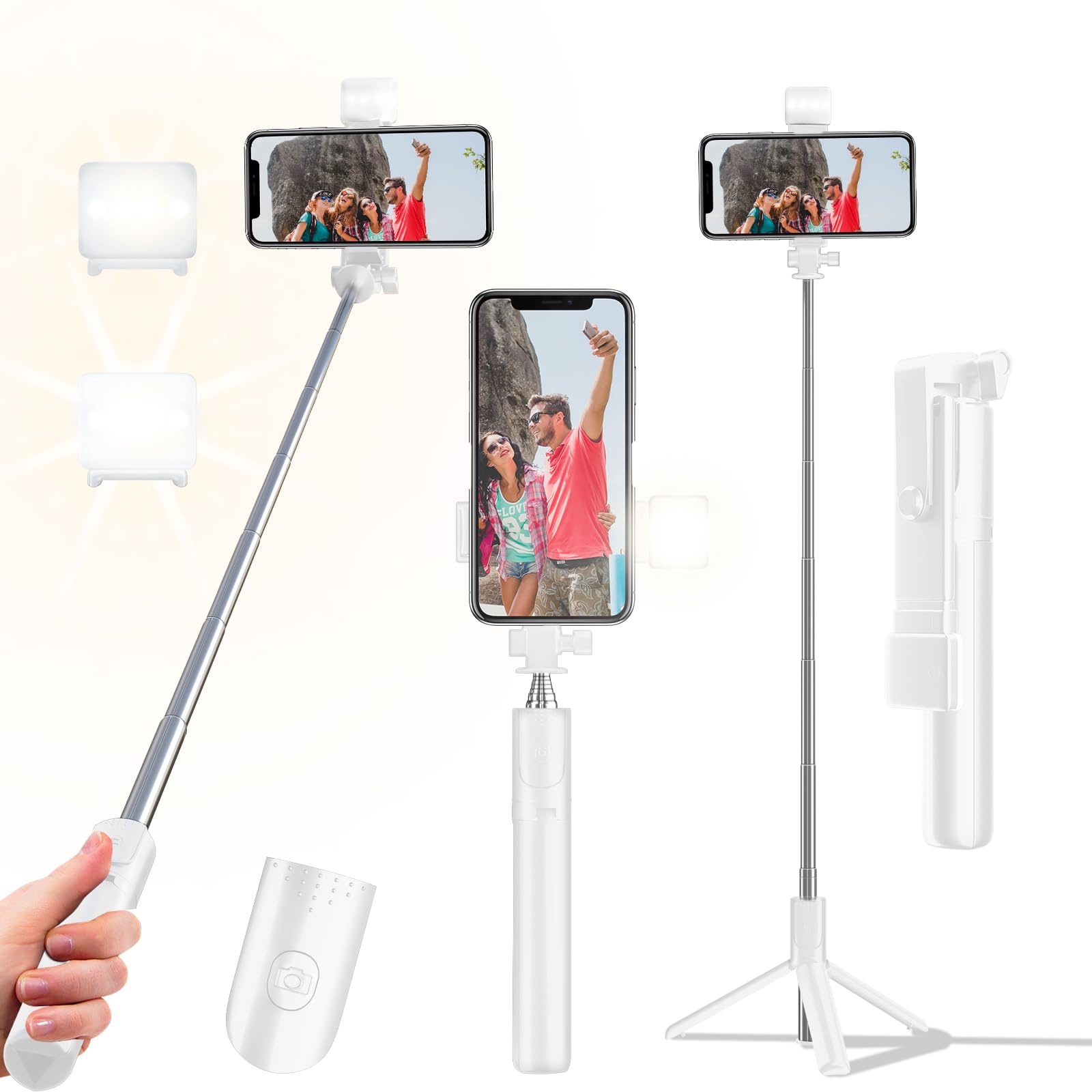 Selfie Stick Tripod, 40 In Retractable Phone Tripod With Wireless Remote Control & Light, Portable Selfie Stick Tripod For Photo