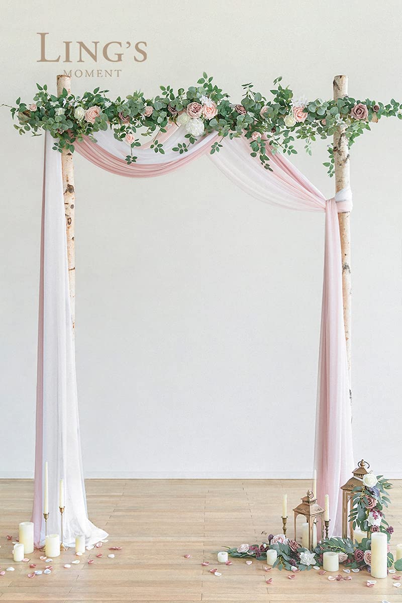 Ling'S Moment 3 Panels 20Ft Wedding Arch Chiffon Draping Fabric, Sheer Hanging Drapes Arrangement For Wedding Ceremony Reception