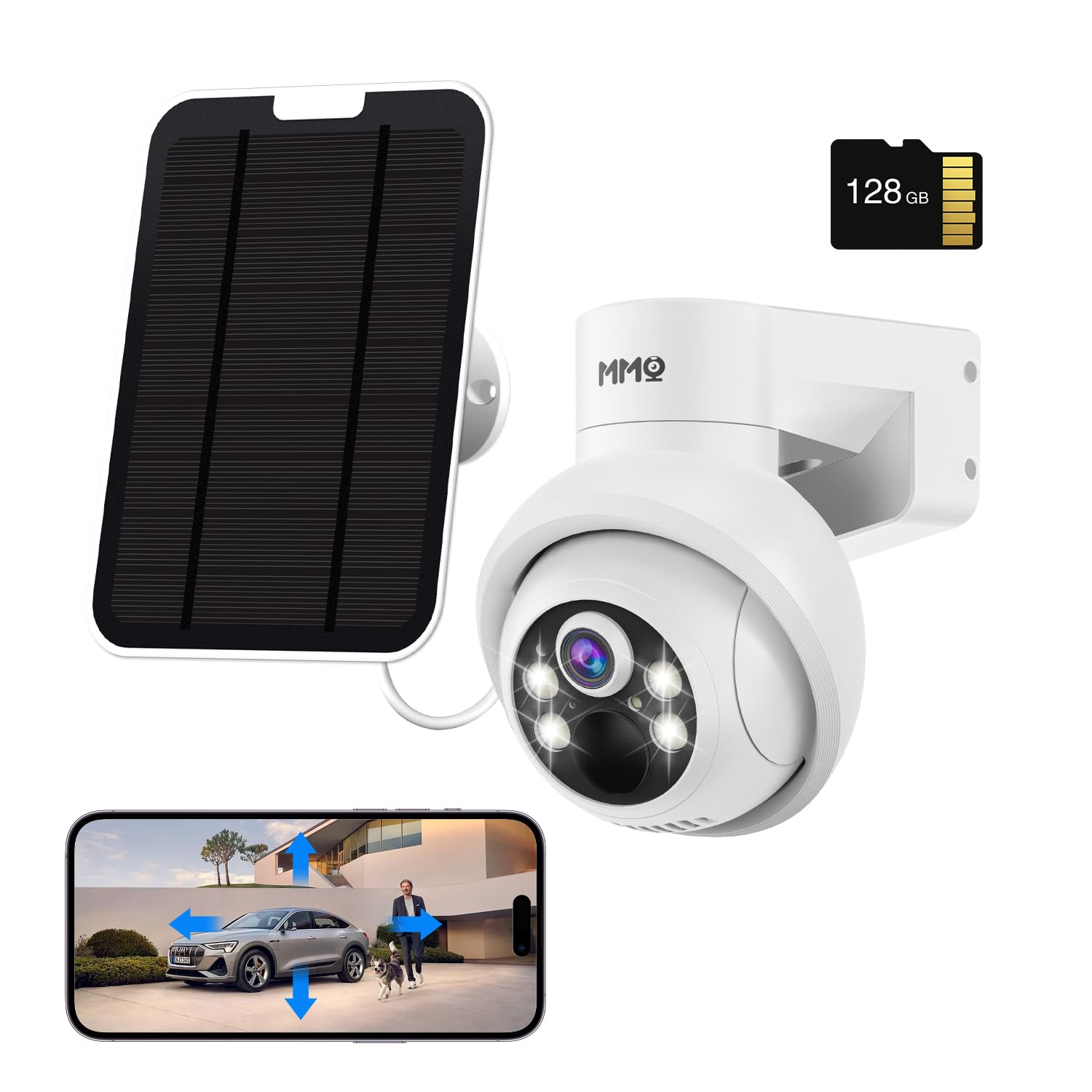 Solar Security Cameras Outdoor, 4Mp Ptz Solar Panel For Security Cameras, Battery Powered Wireless Cameras For Home With 128Gb C