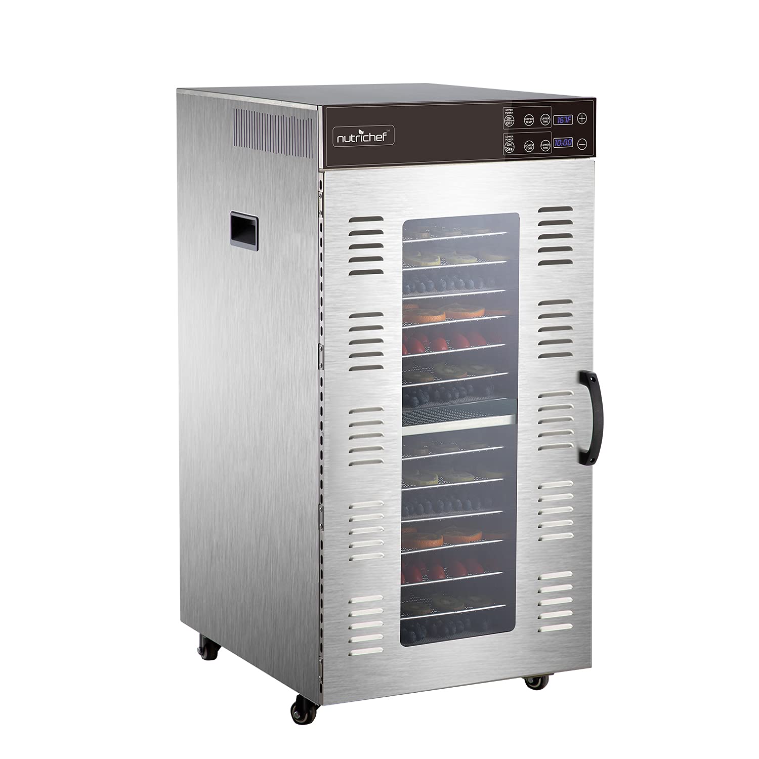 NutriChef Commercial Electric Food Dehydrator Machine | 20 Shelf Extra Large Capacity - Stainless Steel Trays | 2000-Watts, Digi