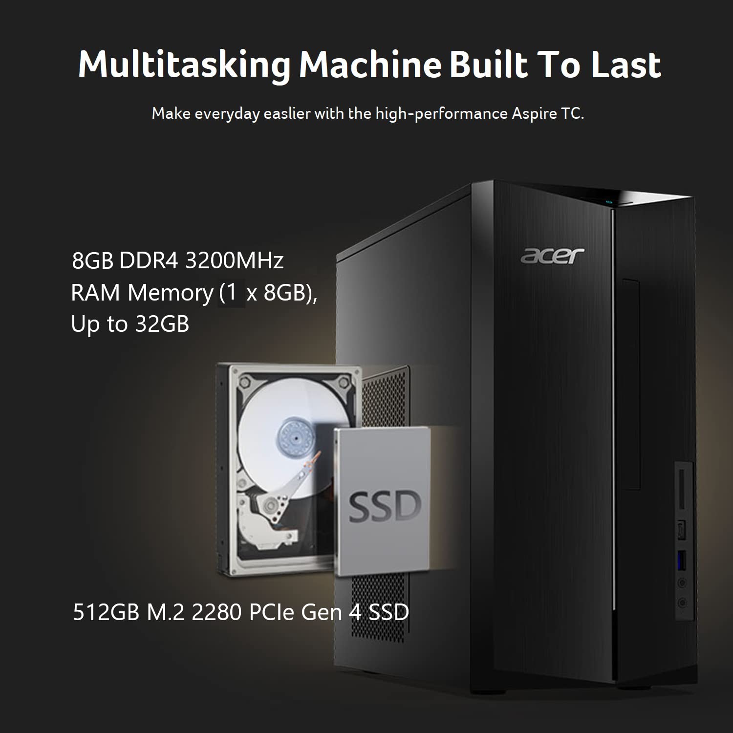 Acer Aspire Tc 1780 Ua92 Desktop | 13Th Gen Intel Core I5 13400 Processor | 8Gb 3200Mhz Ddr4 | 512Gb M.2 Ssd | Sd Card Reader |