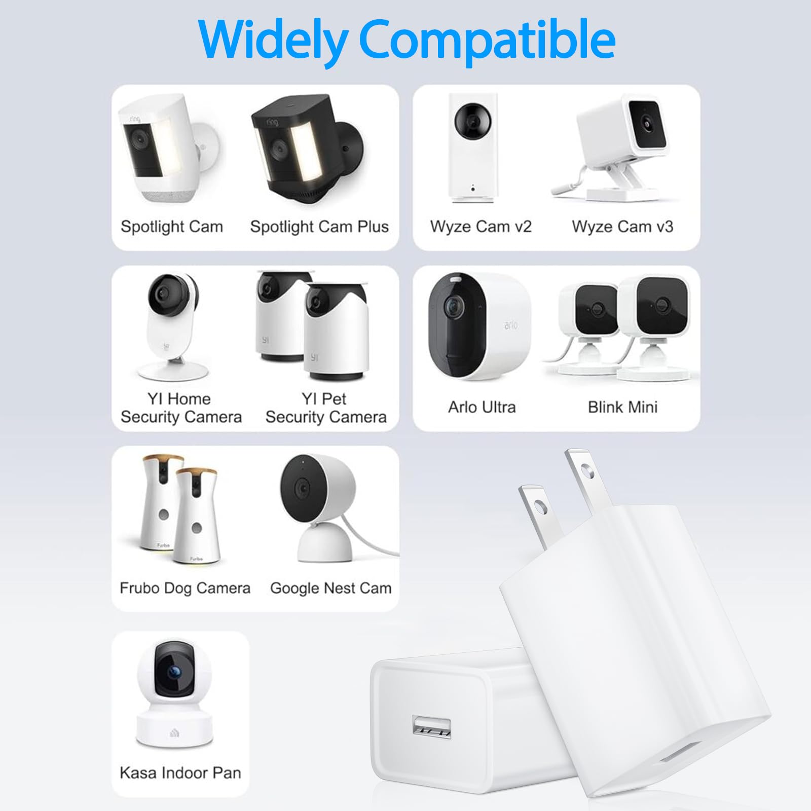 2Pack 5V 2A Usb Charger For Wyze Cam,Wyzecam Pan,Oculus Go,Kasa Cam,Dropcam,Nest Cam,Cloud Cam,Yi Dome Ip Security Camera Charge