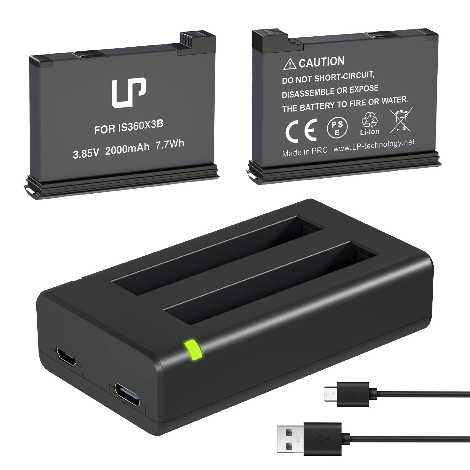 Lp Battery Charger Pack For Insta360 X3 2 Batteries & Fast Usb Dual Charger For Insta 360 One X3 Action Camera 2000Mah Rechargea