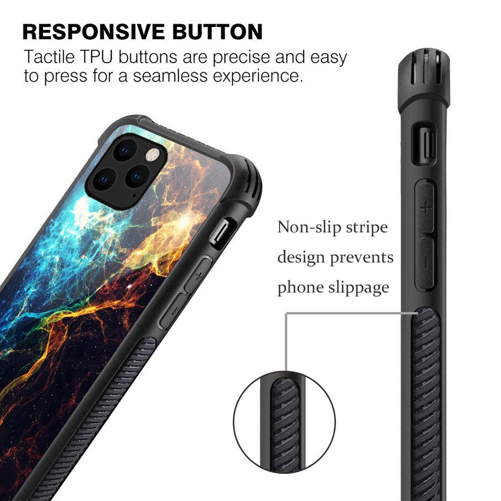 ZHEGAILIAN iPhone 13 Pro Phone Case Blue Flame Pattern Organic Glass TPU 6.1 inch