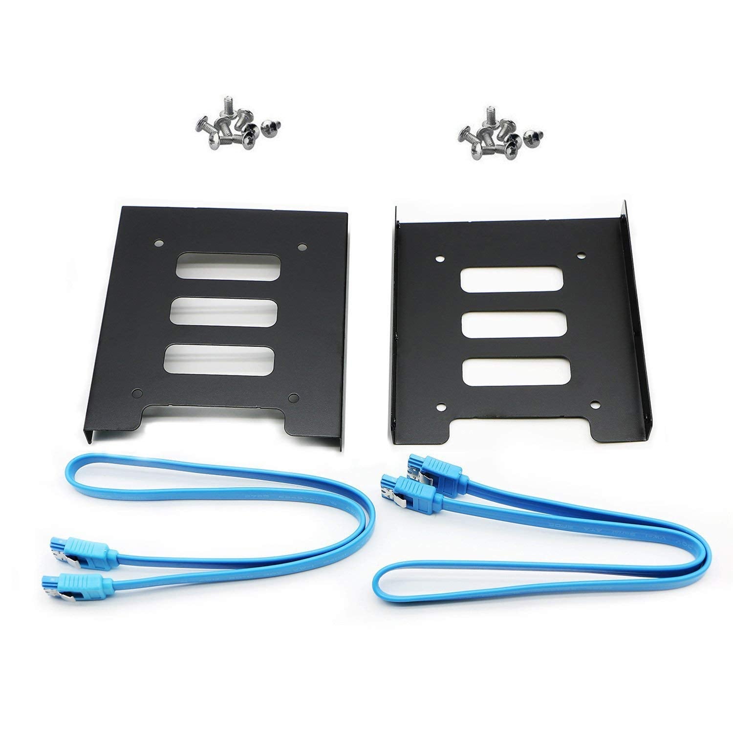 Pasow 2 Pack 2.5' To 3.5' Ssd Hdd Hard Disk Drive Bays Holder Metal Mounting Bracket Adapter For Pc (Bracket + Blue Sata Iii Cables)