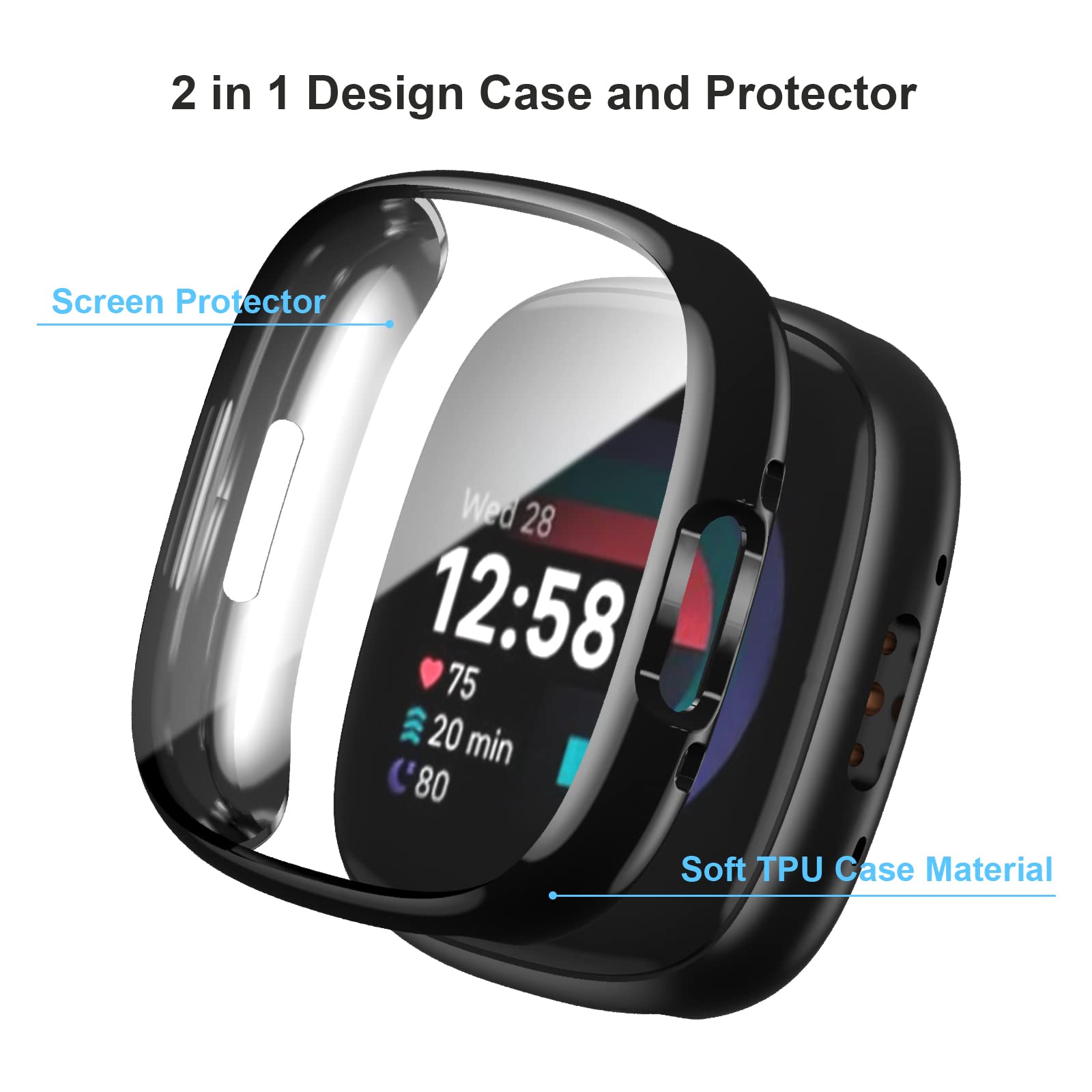 Haojavo 12 Pack Case For Fitbit Versa 4 Sense 2 With Screen Protector, Haojavo Soft Tpu Full Protective Cover Ultra-Thin Scratch