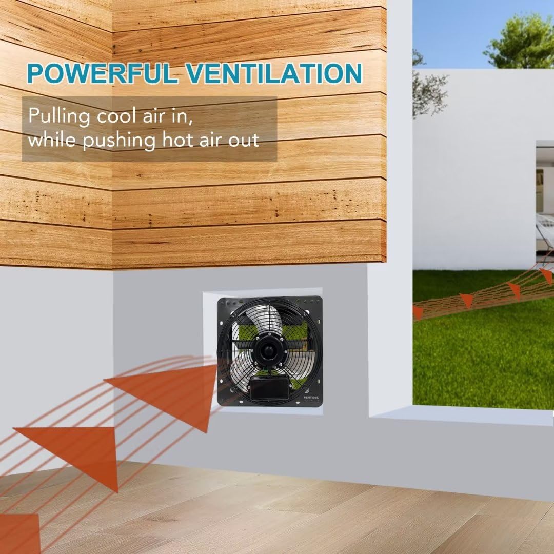 Ventisol 14 Inch Shutter Exhaust Fan Wall Mounted, Aluminum Blades, With 1.65 Meters Power Cord Kit, Max.1950Cfm, Ventilation Fa