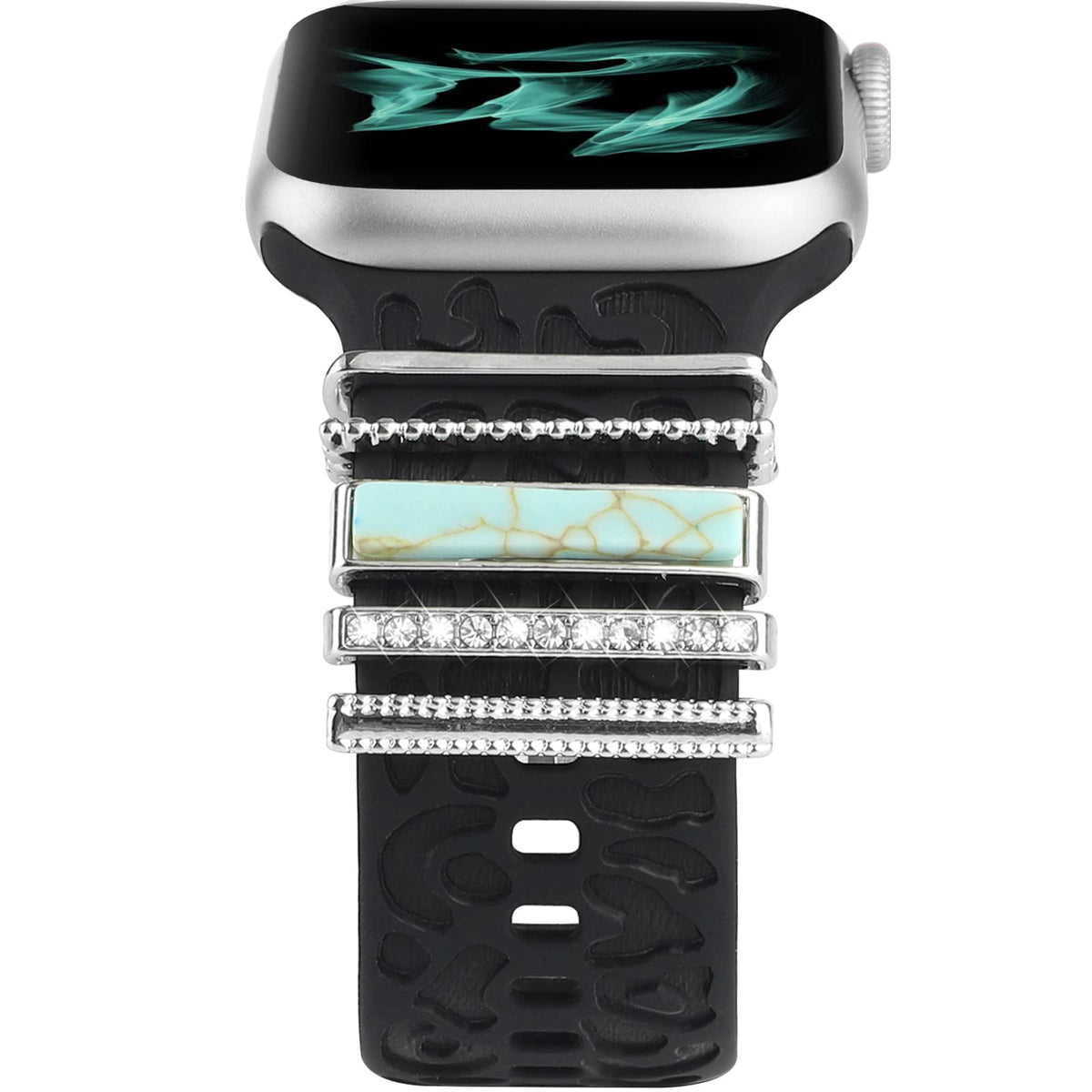 Decorative Ring Loops Compatible With Apple Watch Silicone Bands 38Mm 40Mm 41Mm 42Mm 44Mm 45Mm,Metal Turquoise Diamond Charms Ac
