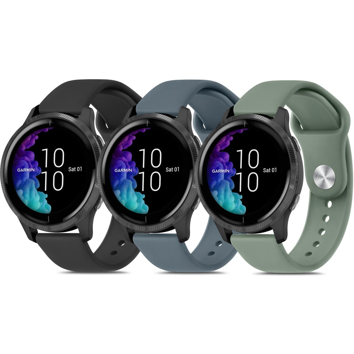 Meliya Bands Compatible with Garmin Venu 2 Plus / Venu Sq / Venu / Vivoactive 3 Watch Band Women Men, 3 PACK 20mm Quick Release Soft Silicone Sport Replacement Watch Strap for Garmin Vivomove Sport,