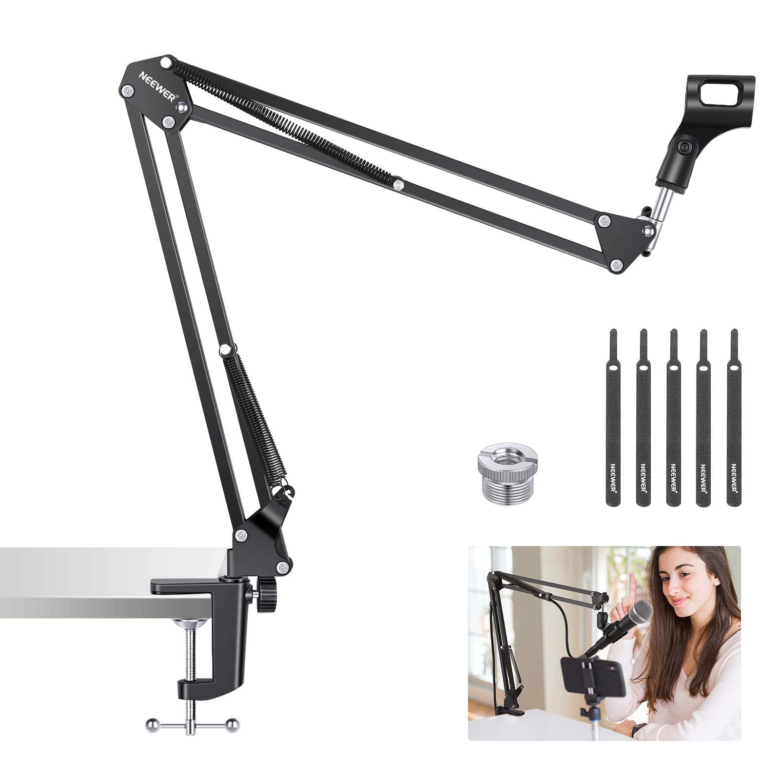 Neewer Microphone Arm Stand, Suspension Boom Scissor Mic Arm Stand with 3/8    to 5/8    Screw and Cable Ties Compatible with Bl