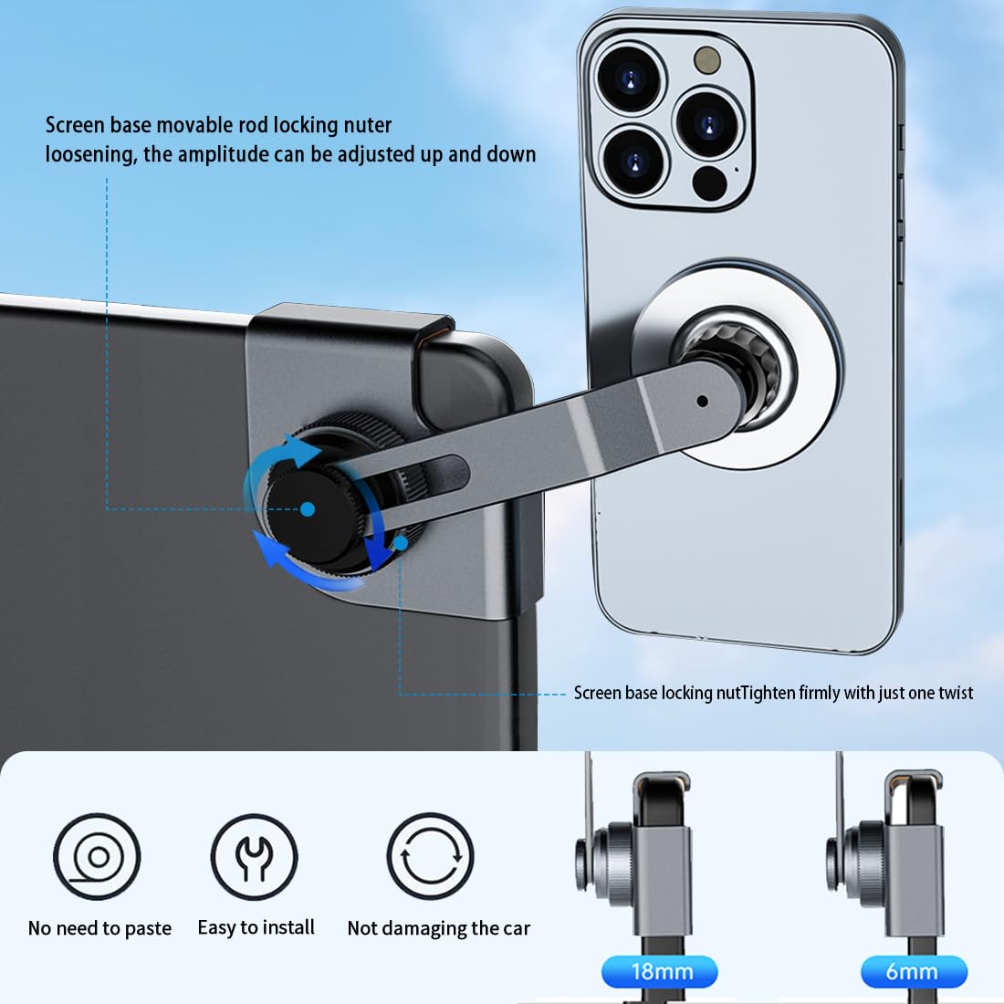 Ilgnimz Aluminum Alloy Tesla Phone Mount?Ultra-Strong Magnetic Base? Foldable Hidden Car Mount For Tesla Model 3/Y/Cybertruck, D