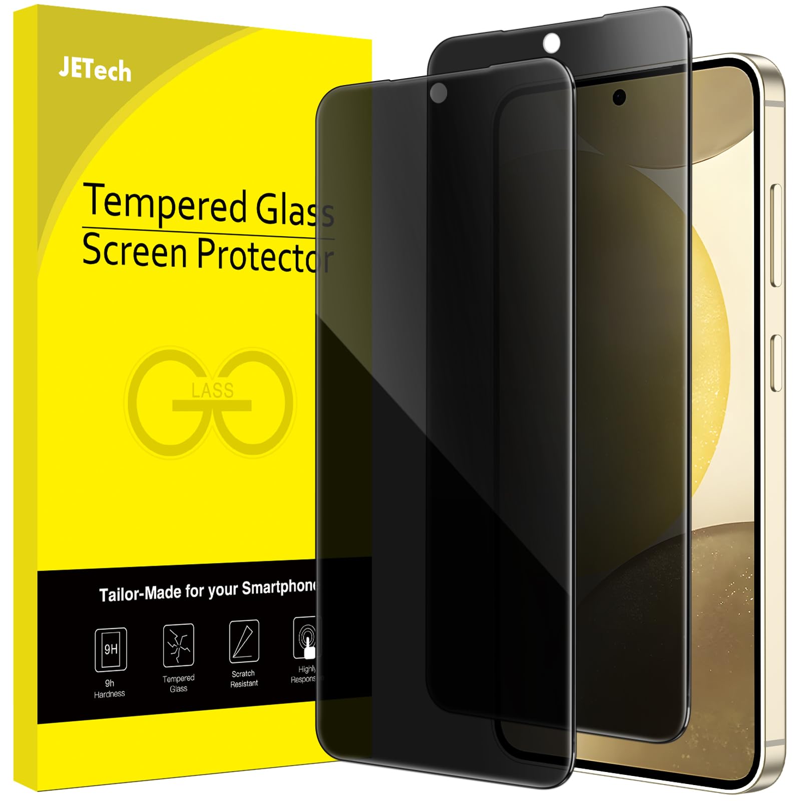 JETech Privacy Screen Protector for Samsung Galaxy S24 5G 6.2-Inch, Anti-Spy Tempered Glass Film, Fingerprint ID Compatible, 2-P