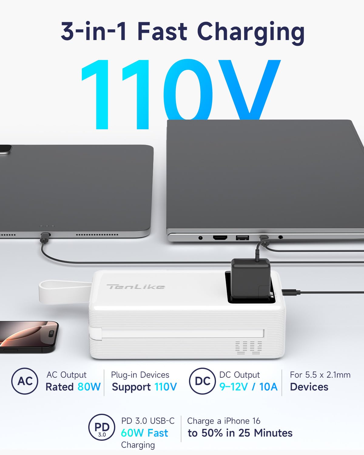 Portable Power Station 99.9Wh Power Bank For Camping Essentials Small Electric Generator Large Lithium Battery With 110V 80W Rat