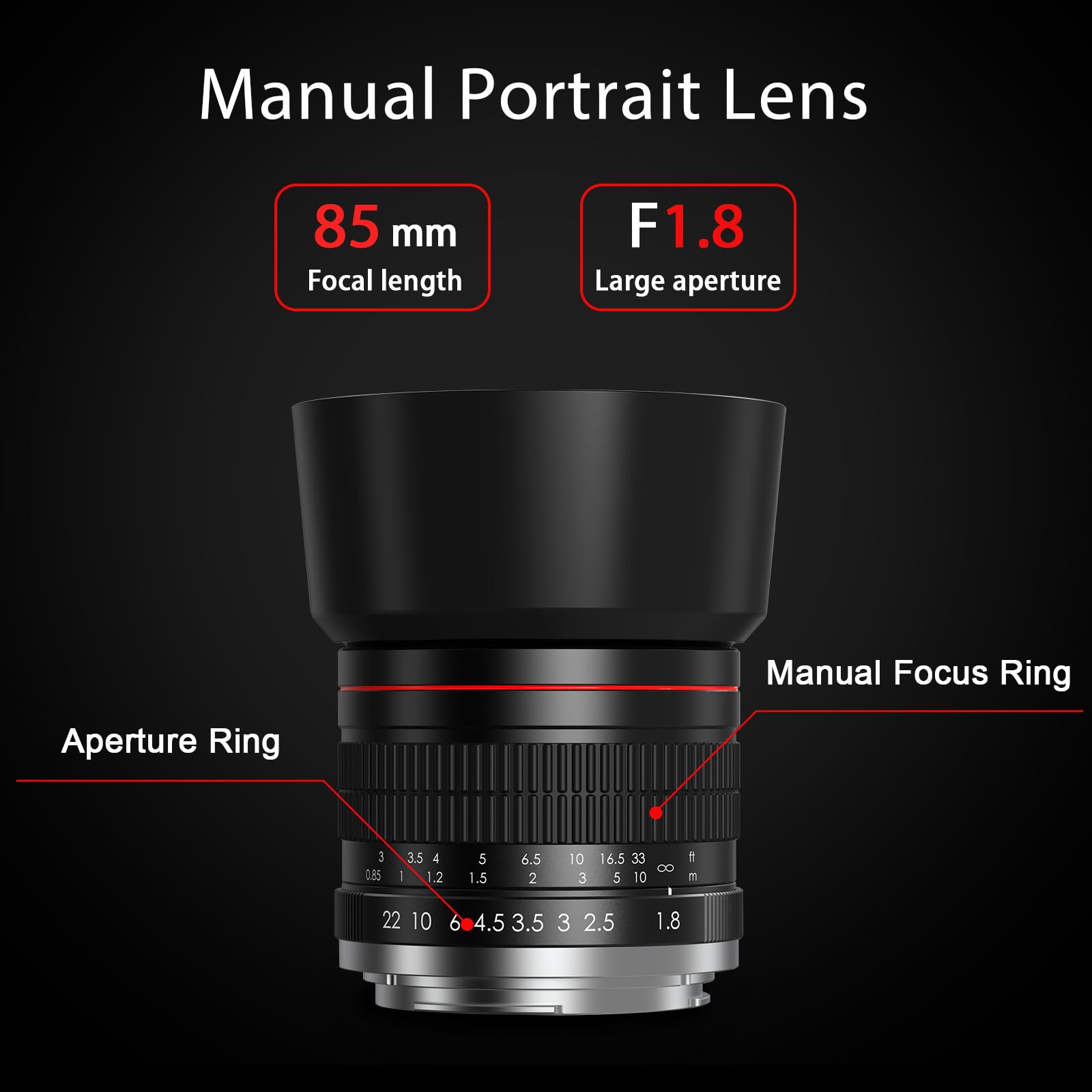 85Mm F1.8 Portrait Lens   Ef Lens For Canon, Medium Telephoto Lenses Manual Camera For Canon Eos Rebel T8I T7I T7 T6 T6S T6I Sl3