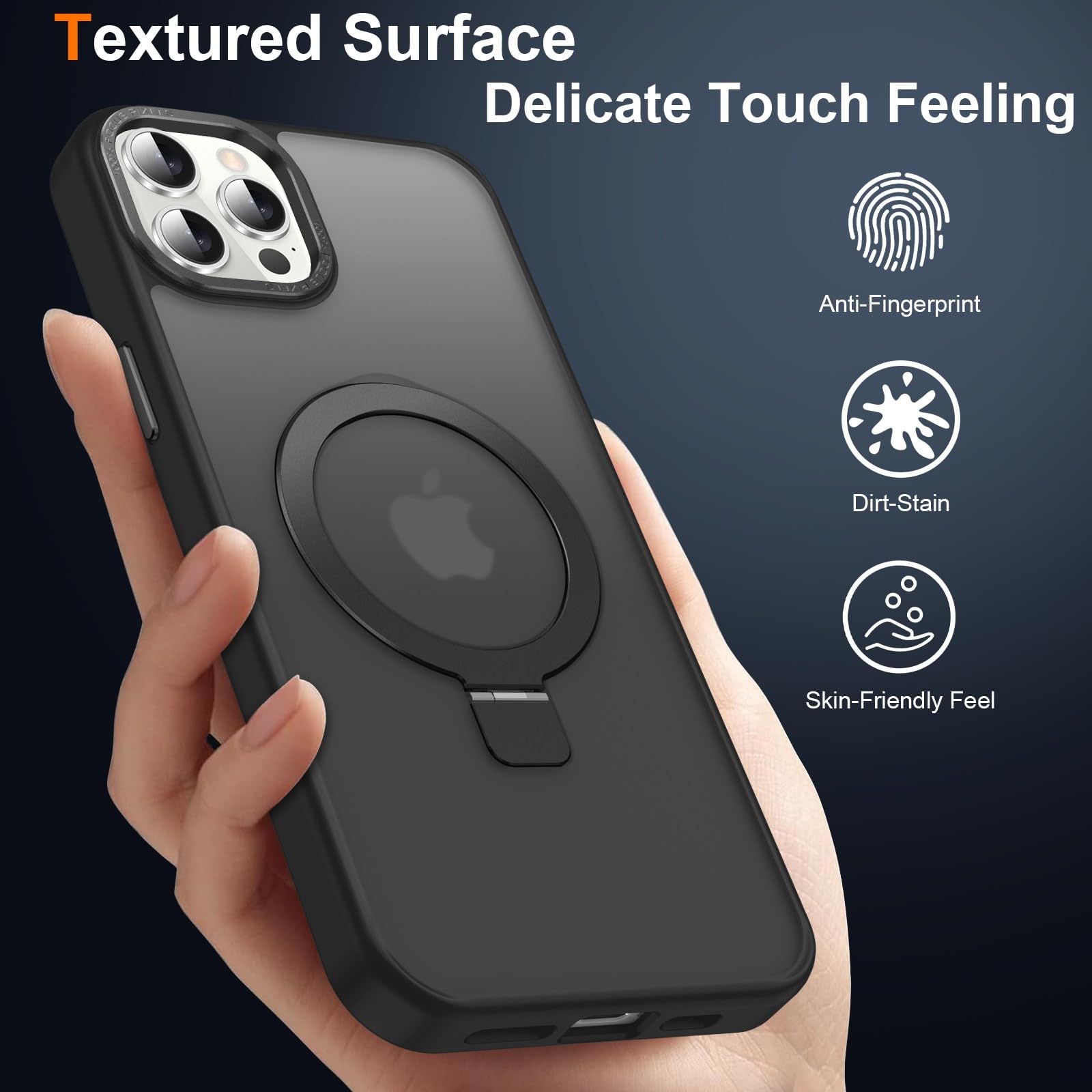 Lufanbis Magnetic For Iphone 12 Pro Max Case With Ring Stand, [10 Ft Drop Protection] [Velvety Touch] Slim Translucent Matte Bac