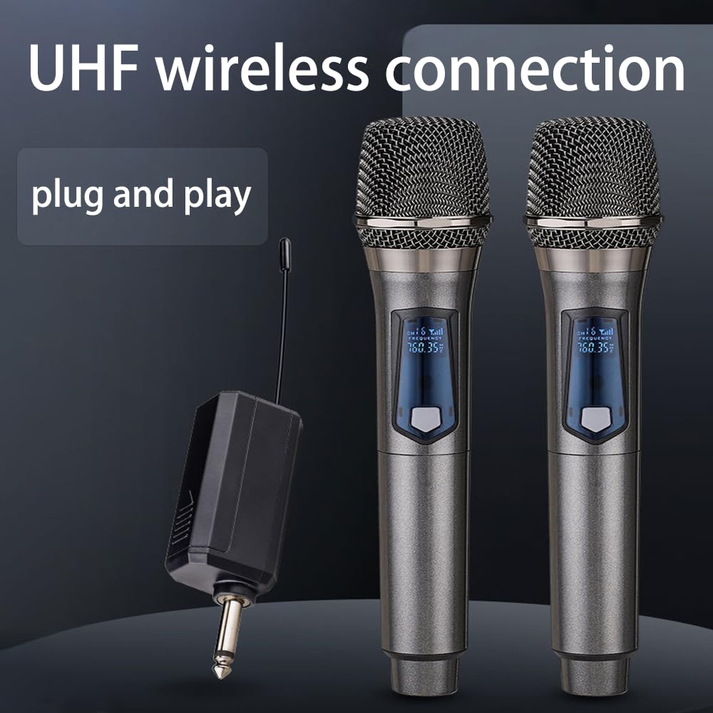 Huacam Wireless Microphone,Rechargeable Wireless Dual Uhf Microphone,Dual Handheld Dynamic Wireless Mic For Karaoke Singing, Wed