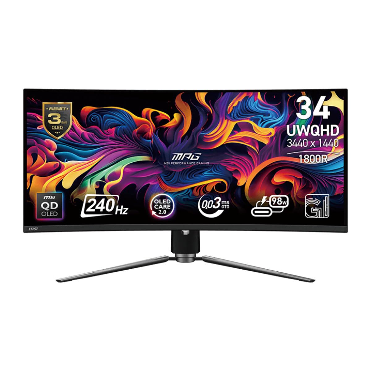 Msi Mpg 341Cqpx Qd Oled 34 Inch Curved Oled Gaming Monitor, 3440 X 1440 (Uwqhd), 0.03Ms Response Time, 240Hz, True Black Hdr 400