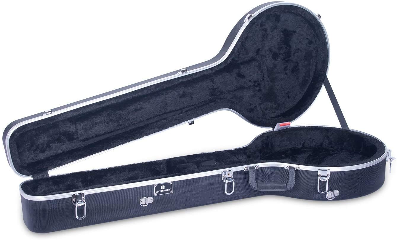 Crossrock Abs Molded Hardshell Case For 5-String Resonator Styles Of Banjos, With Interior Compartment, Backpack Style -Black (C
