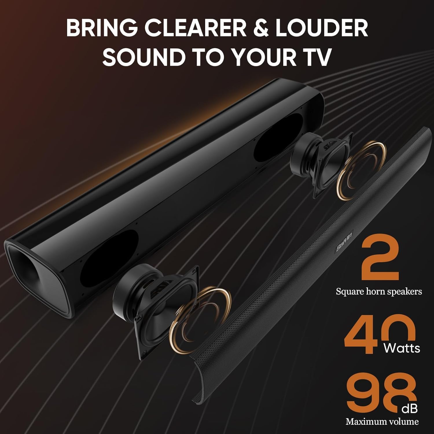 Saiyin Sound Bar,17 Inch Sound Bar For Smart Tv With Bluetooth 5.3/Optical/Aux Connection, Soundbar For Tv/Pc/Gaming/Projectors,