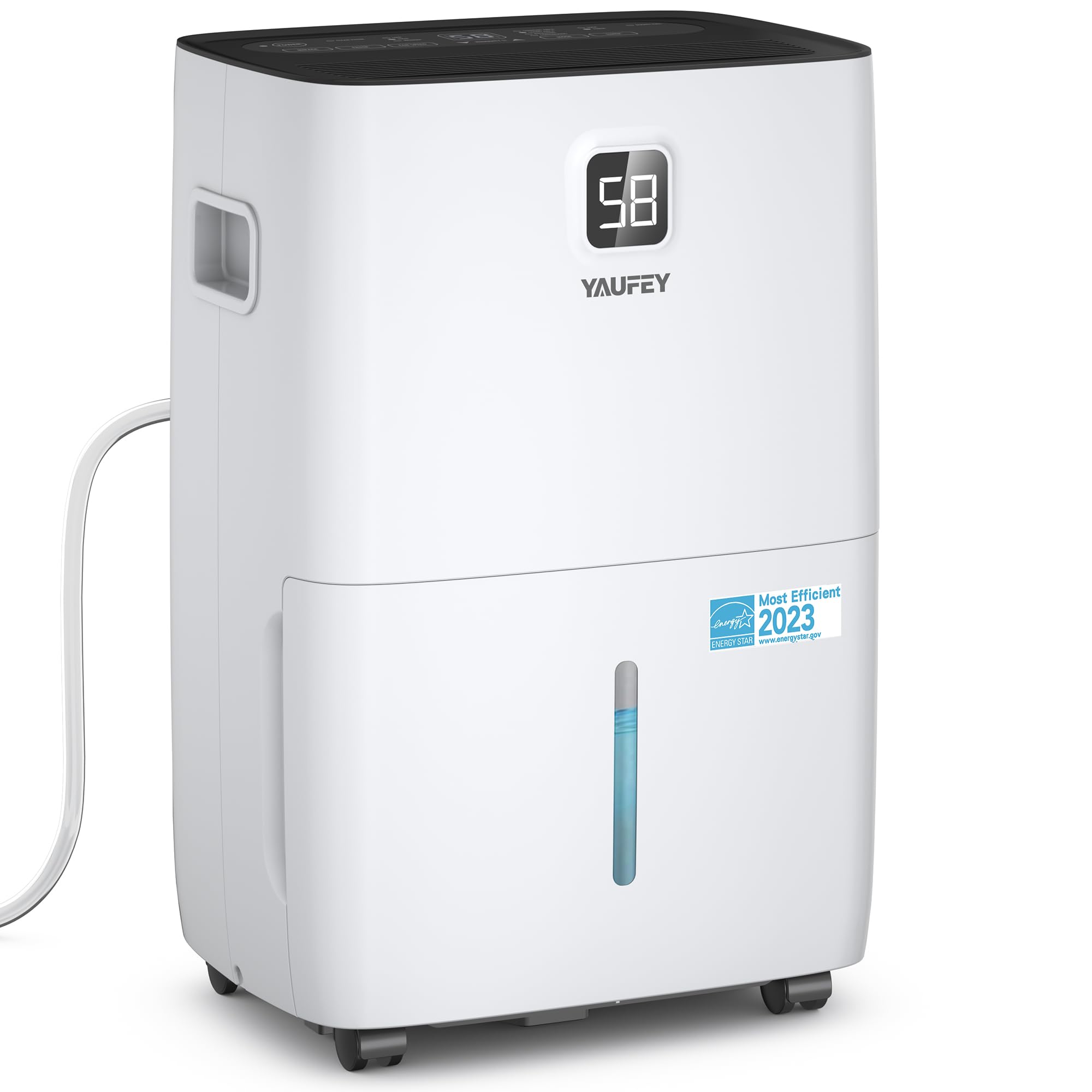 Yaufey 120 Pints Energy Star Dehumidifier For Home, Basement And Large Room Up To 6000 Sq. Ft., With Drain Hose, Timer, Intellig