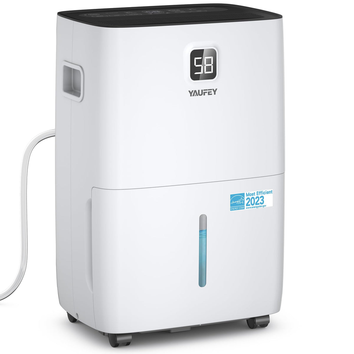 Yaufey 80 Pints Energy Star Dehumidifier For Home, Basement And Large Room Up To 5000 Sq. Ft., With Drain Hose, Timer, Intellige