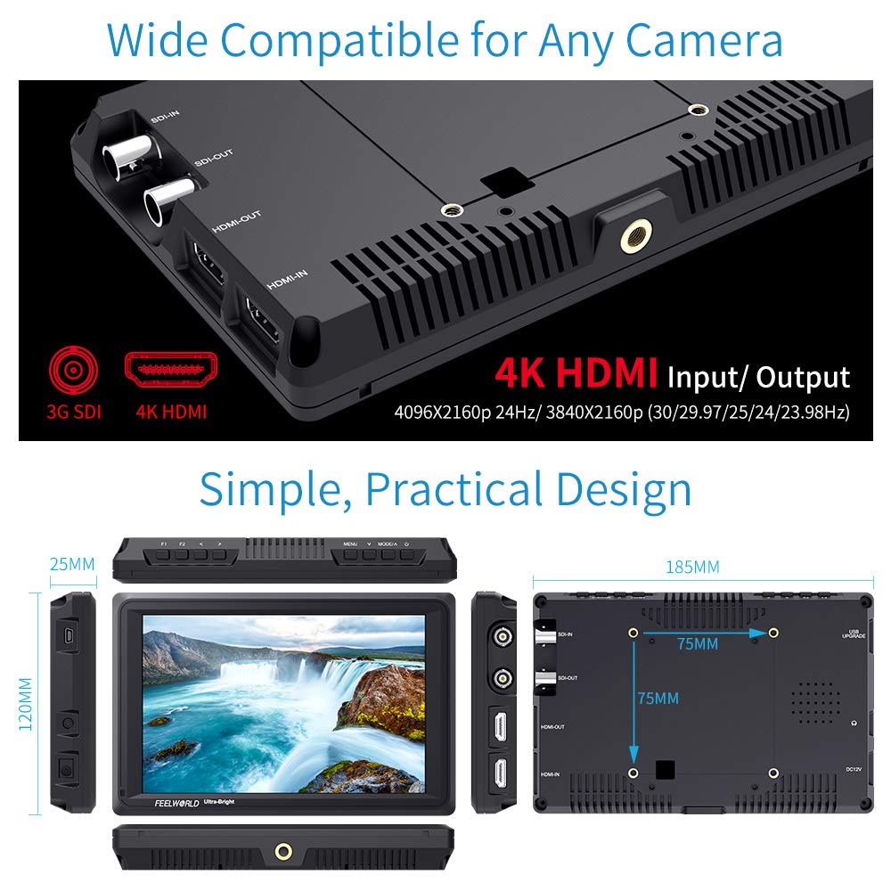 Feelworld Fw279S 7 Inch Ultra Bright 2200Nit Daylight Viewable Full Hd 1920X1200 Ips Panel Dslr On Camera Field Monitor 3G Sdi 4