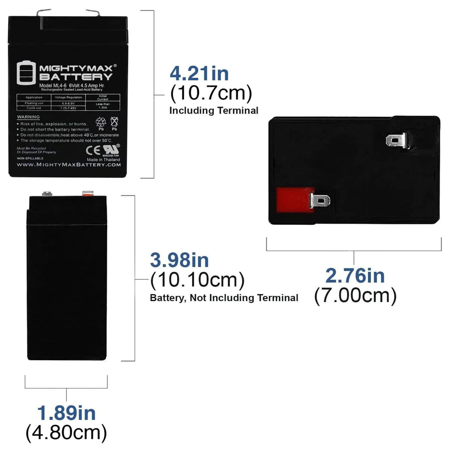 Ml4-6 - 6V 4.5Ah General 00648 Sealed Non-Spillable Emergency Light Battery Wka6-5F
