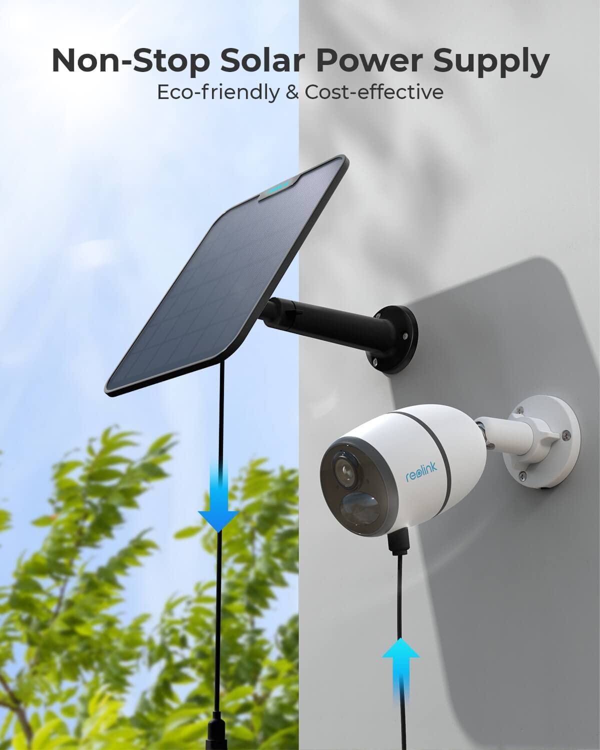 Reolink 6W Solar Panel Black, Non Stop Solar Power Supply For All Wireless Battery Camera Outdoor, Compatible With Trackmix/Argu