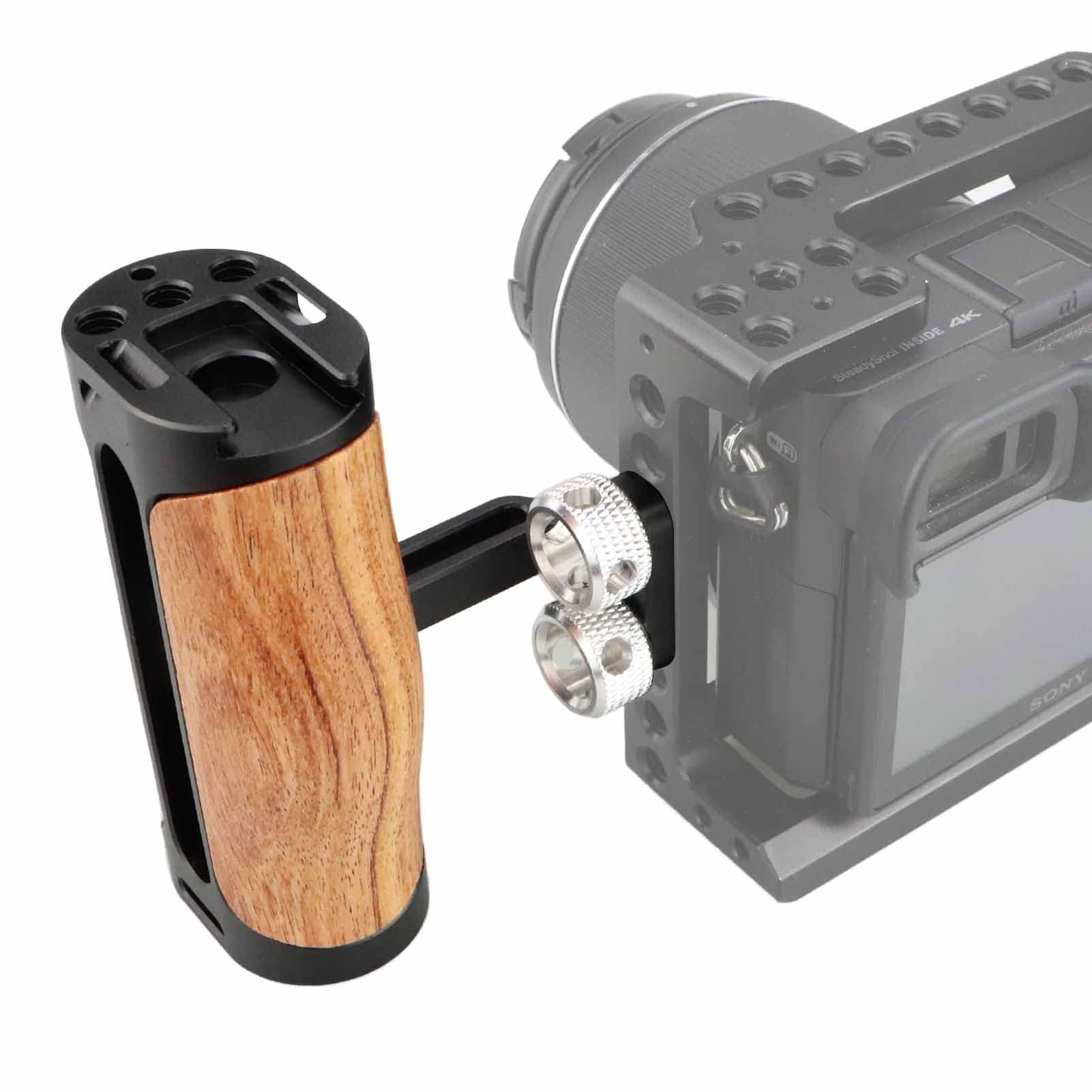 Magicrig Side Handle Wooden Handgrip With Two 1/4'' 20 Screws For Dslr Camera Vlog Camera Cage, Portable Mini Handle For Left/Ri