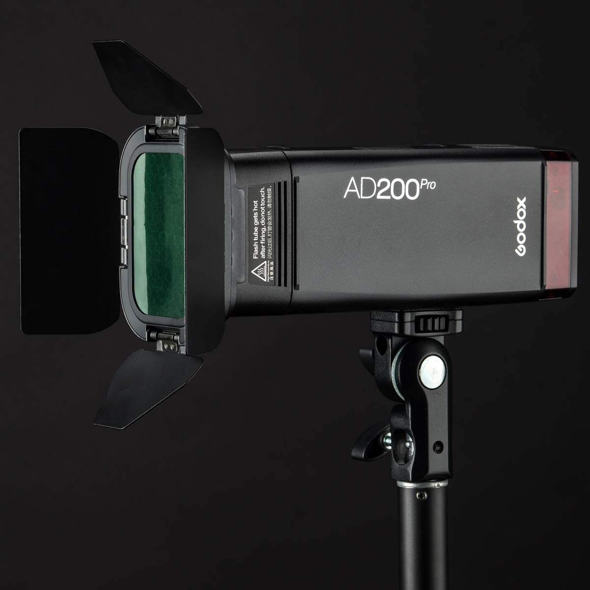 Godox Ad200 Pro With Bd 07 Barn Door Honeycomb, 4 Color Filter Kit, Ad S2 Standard Reflector With Soft Diffuser, 200W 2.4G Flash