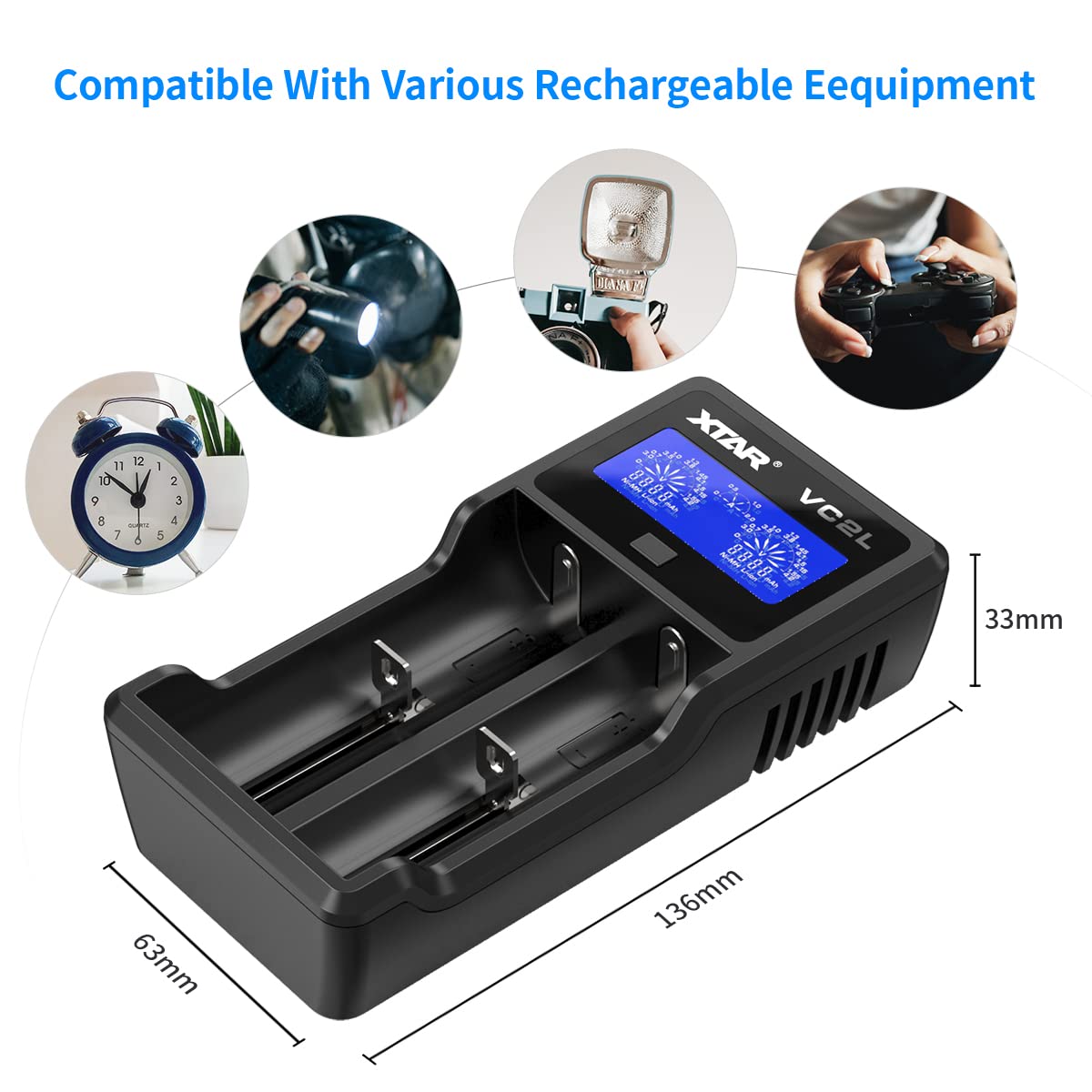 Xtar 21700 Battery Charger Vc2L 18650 Charger 2 Slot 2022 Version With Lcd Display Max 2A Rechargeable Liion And Aa Charger Not