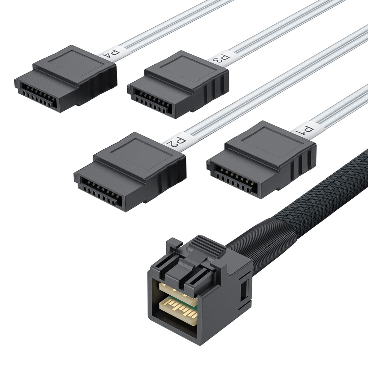 Ipolex Internal Mini Sas Hd Cable Sff 8643 To 4Xsata 7Pin Cable   Mini Sas Cables With Sideband, Compatible With 12Gbps Sas Driv