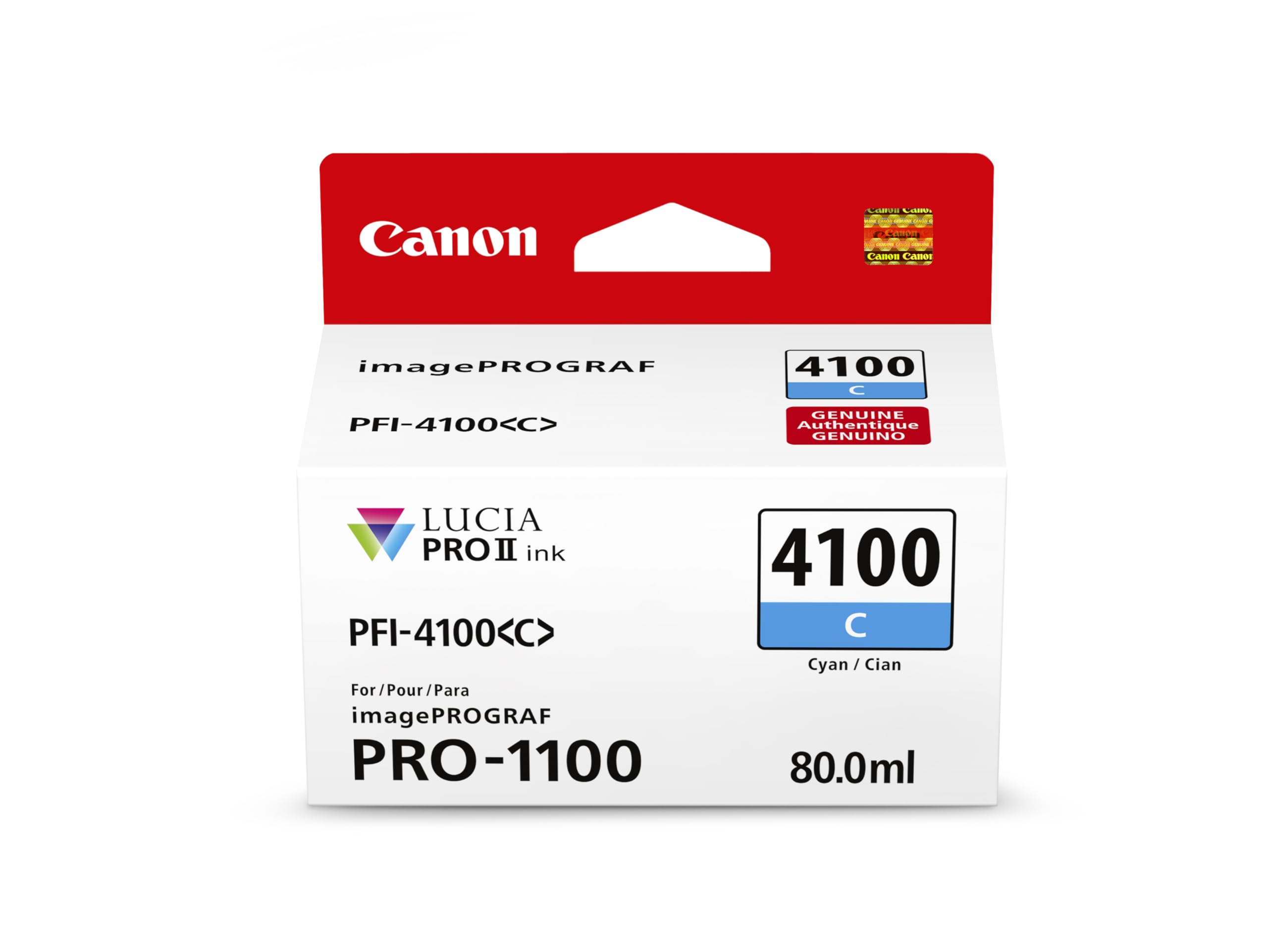 Canon PFI-4100 Genuine Cyan Ink Tank, Compatible with imagePROGRAF PRO-1100 Printers