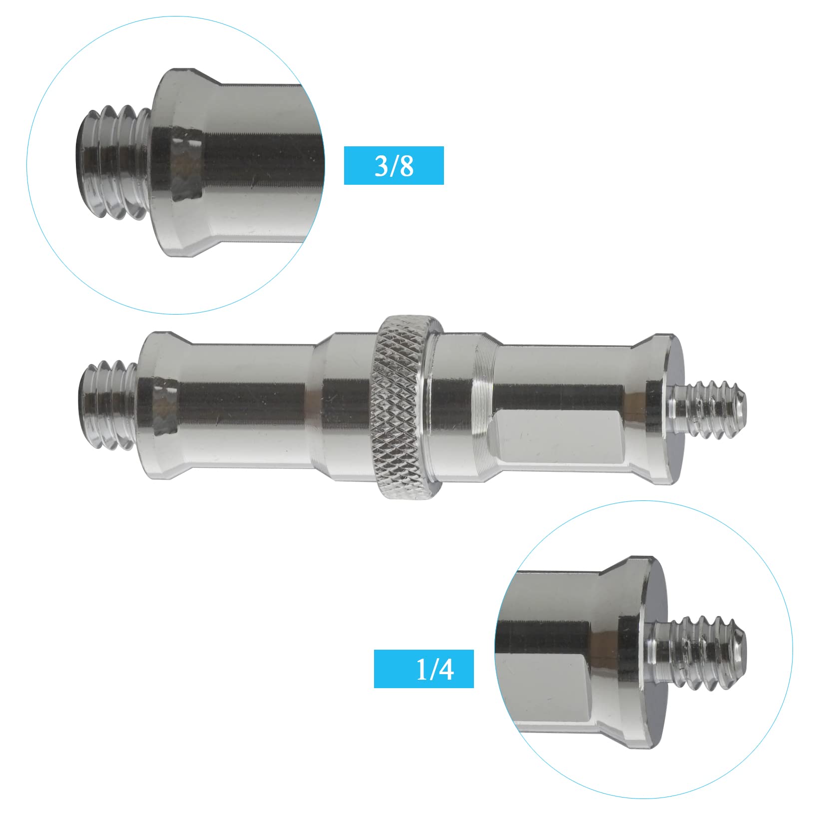Alluneitter 2 Pieces Standard 1/4 To 3/8 Inch Metal Male Convertor Threaded Screw Adapter Spigot Stud For Studio Light Stand, Ho