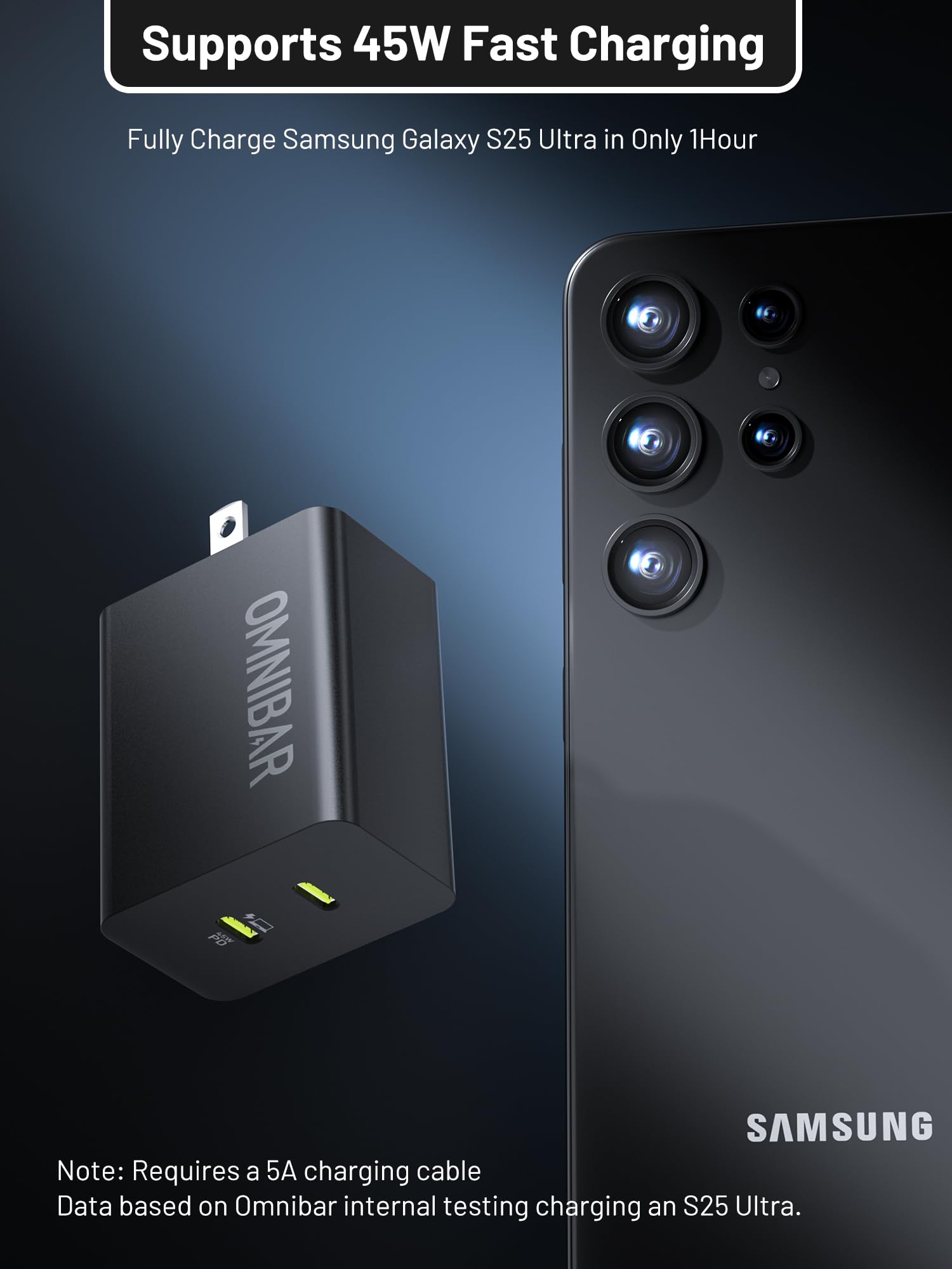 45W Samsung Super Fast Charger Usb C Supports Samsung Super Fast Charging, Foldable Gan Pps Fast Dual Port Wall Charger For S25/