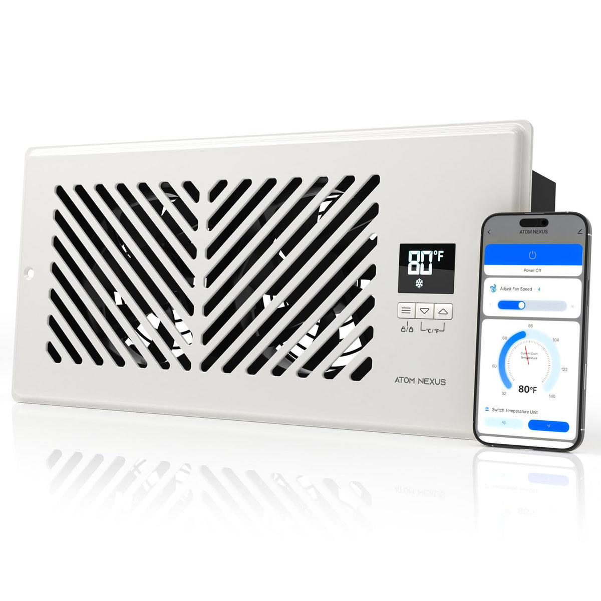 Atom Nexus Register Booster Vent Fan For 4   X10    Duct Opening Cutout, 10-Speed Adjustable Smart Vent Booster With Thermostat 